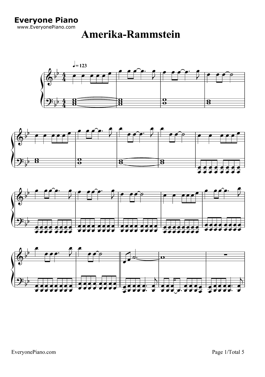 Amerika钢琴谱-Rammstein1