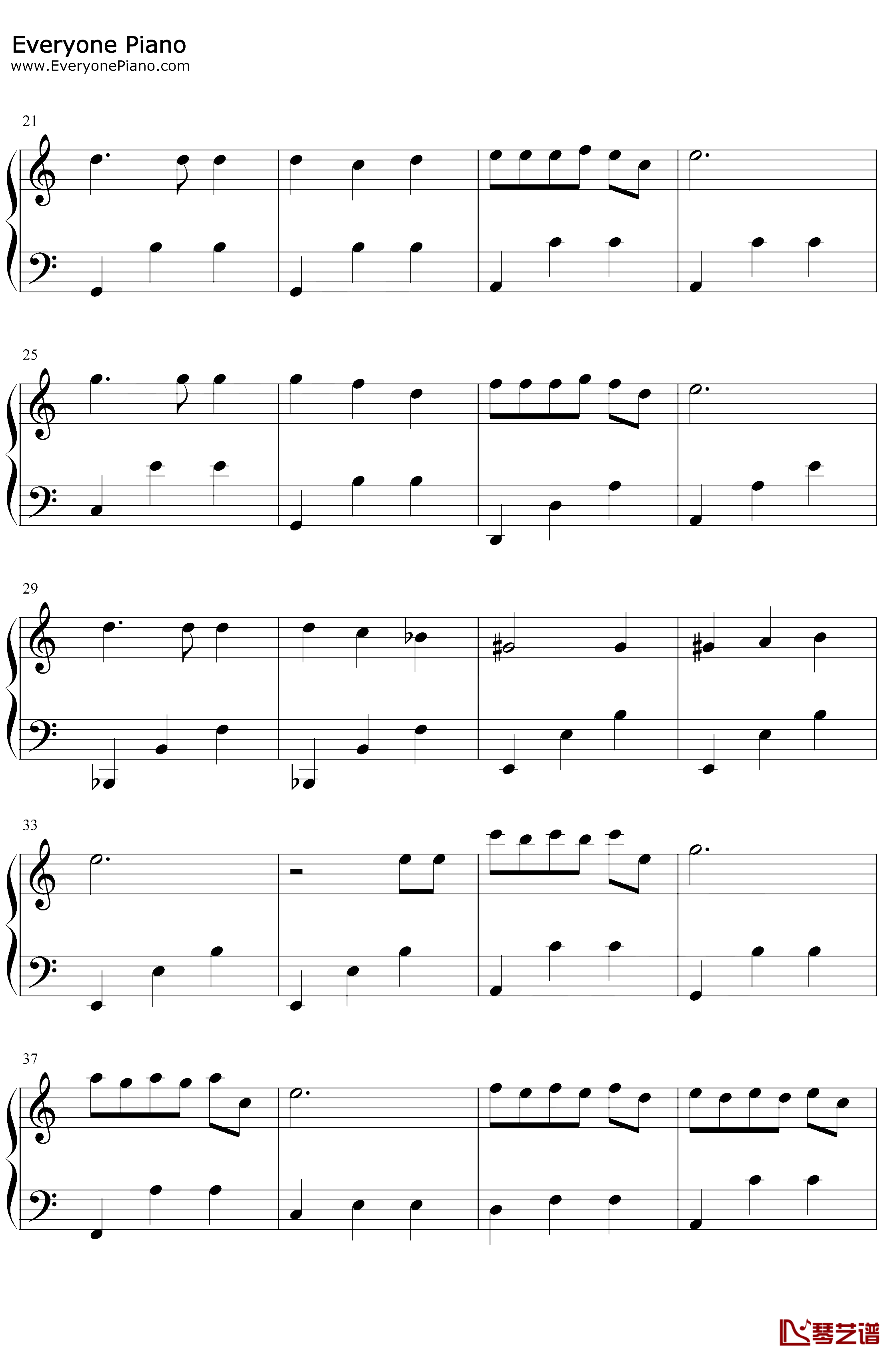 匆匆那年钢琴谱-王菲-C调简单版2