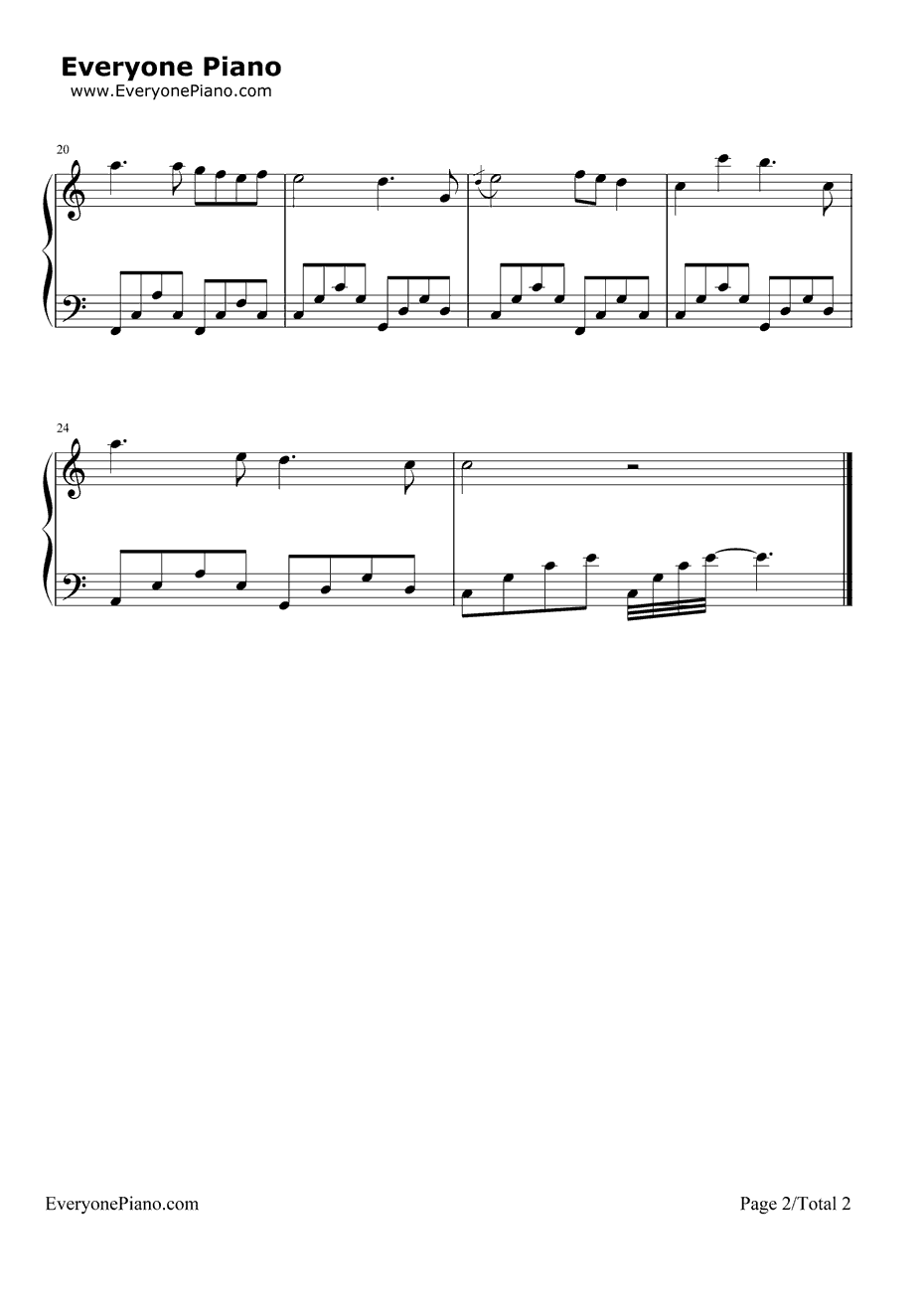 水管的友情钢琴谱-周杰伦-《天台爱情》插曲2