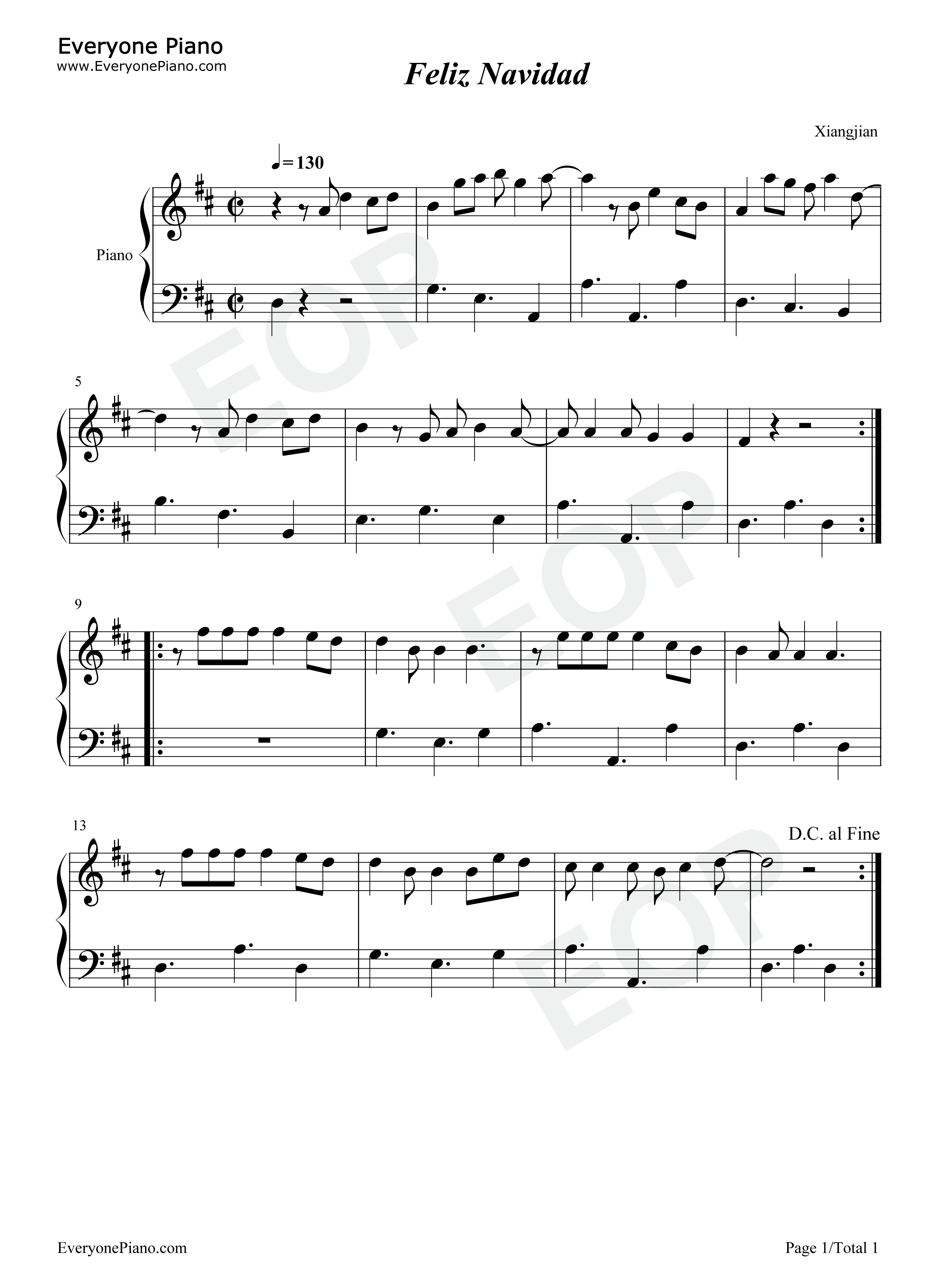Feliz Navidad钢琴谱-José Feliciano1