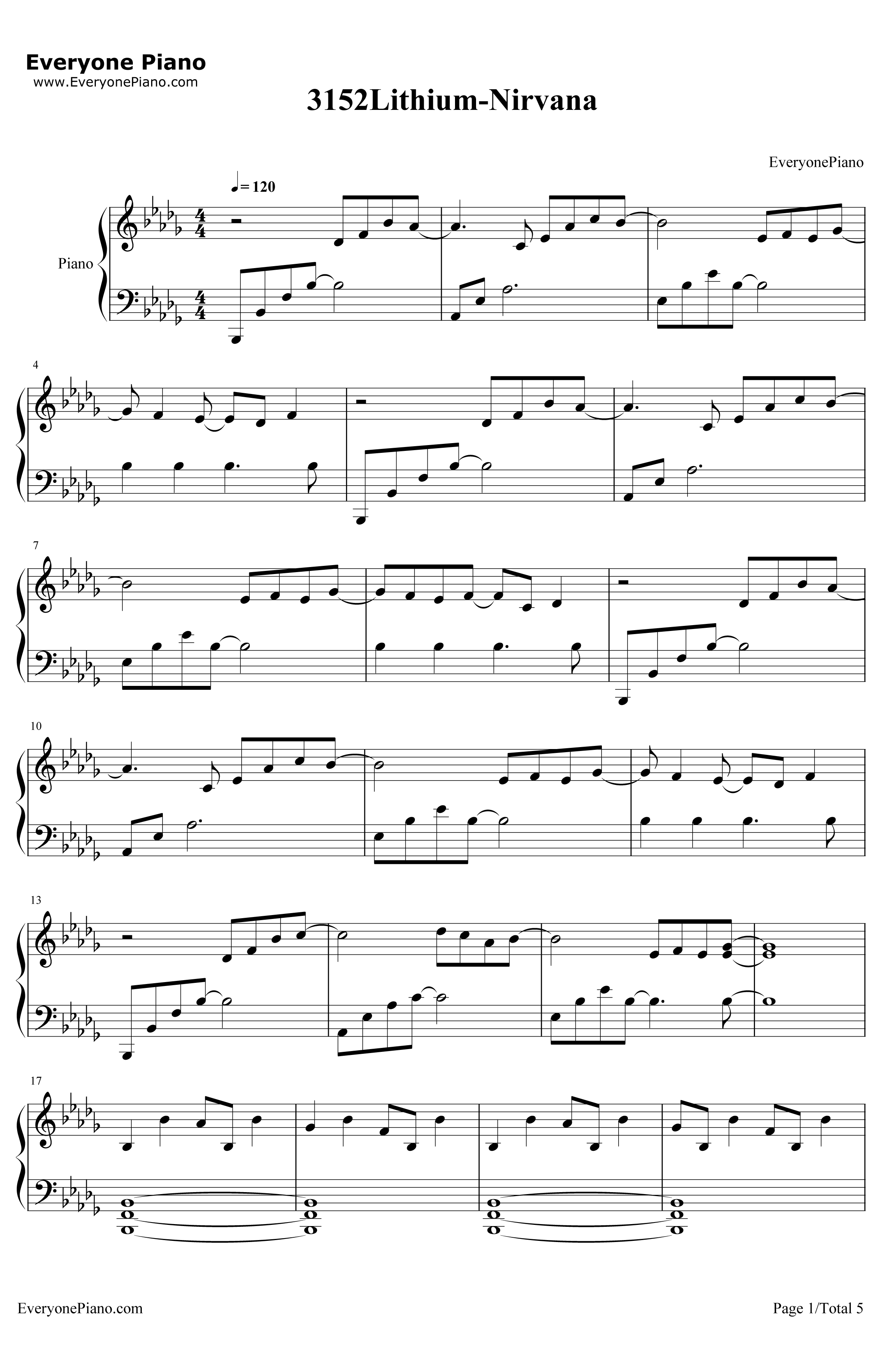 Lithium钢琴谱-Evanescence1