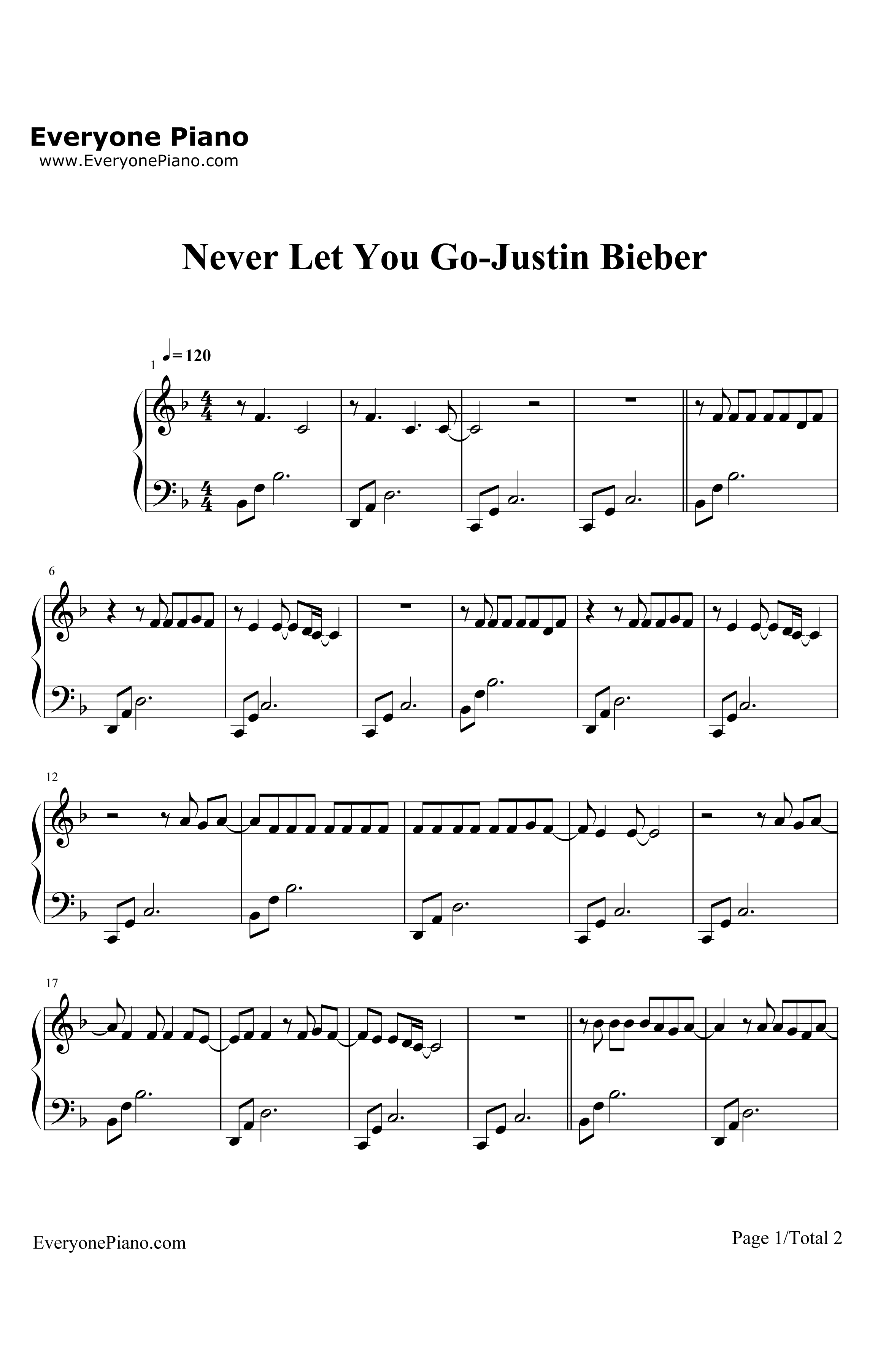 NeverLetYouGo钢琴谱-JustinBieber1