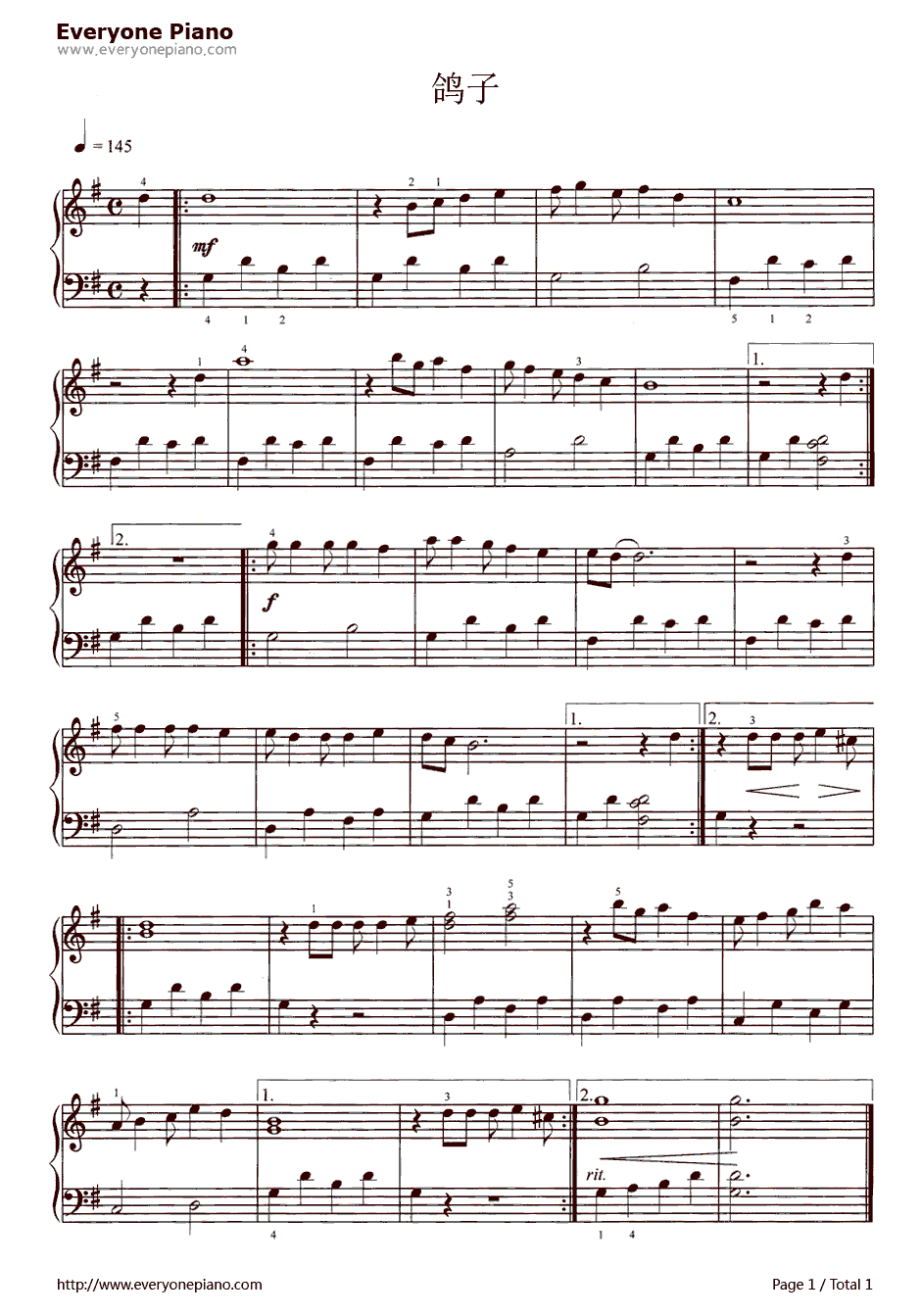 鸽子钢琴谱-胡里奥·伊格莱西亚斯1