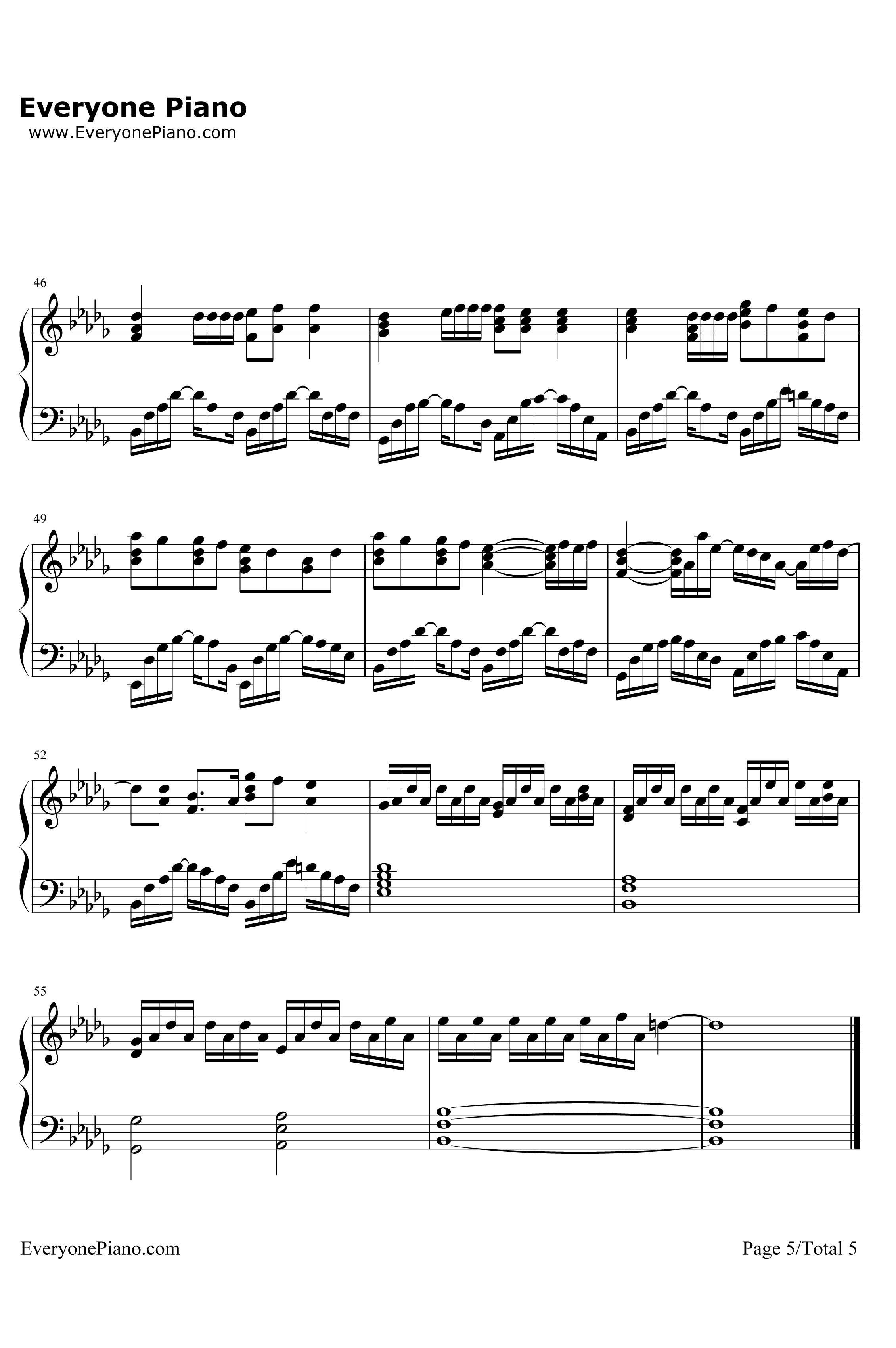诺言钢琴谱 -鹿晗5