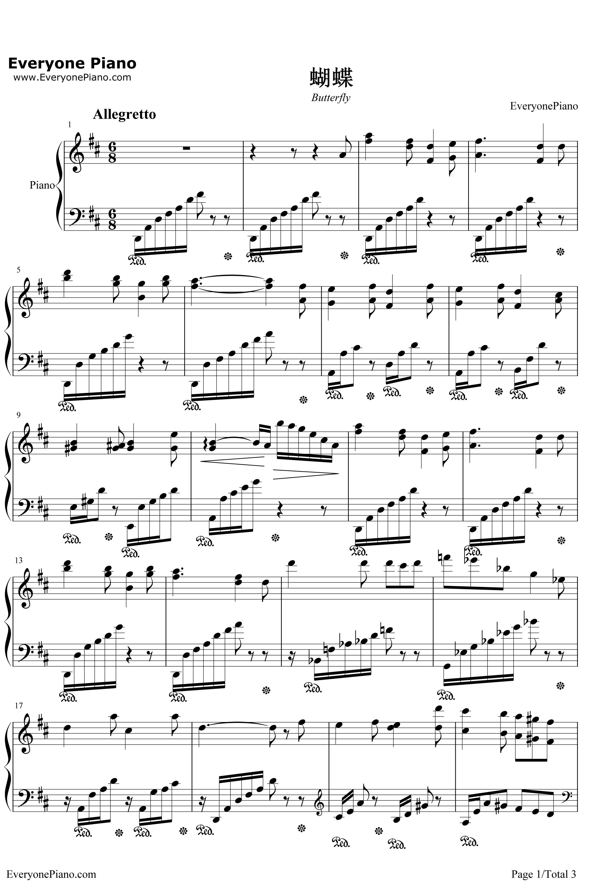 蝴蝶钢琴谱 -默克尔1
