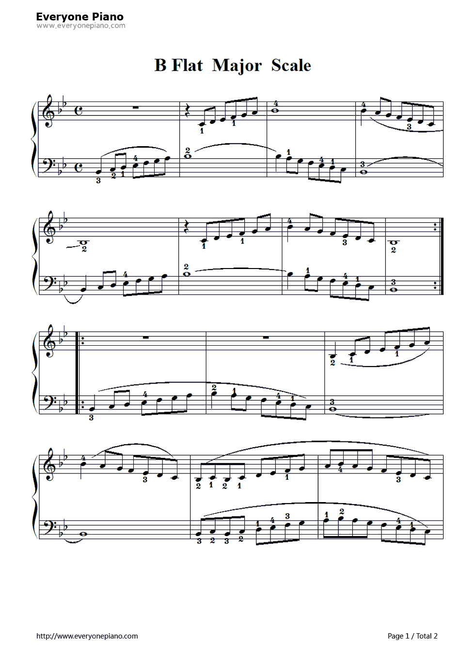 降B调练习曲（B Flat Major Scale）钢琴谱-拜厄1