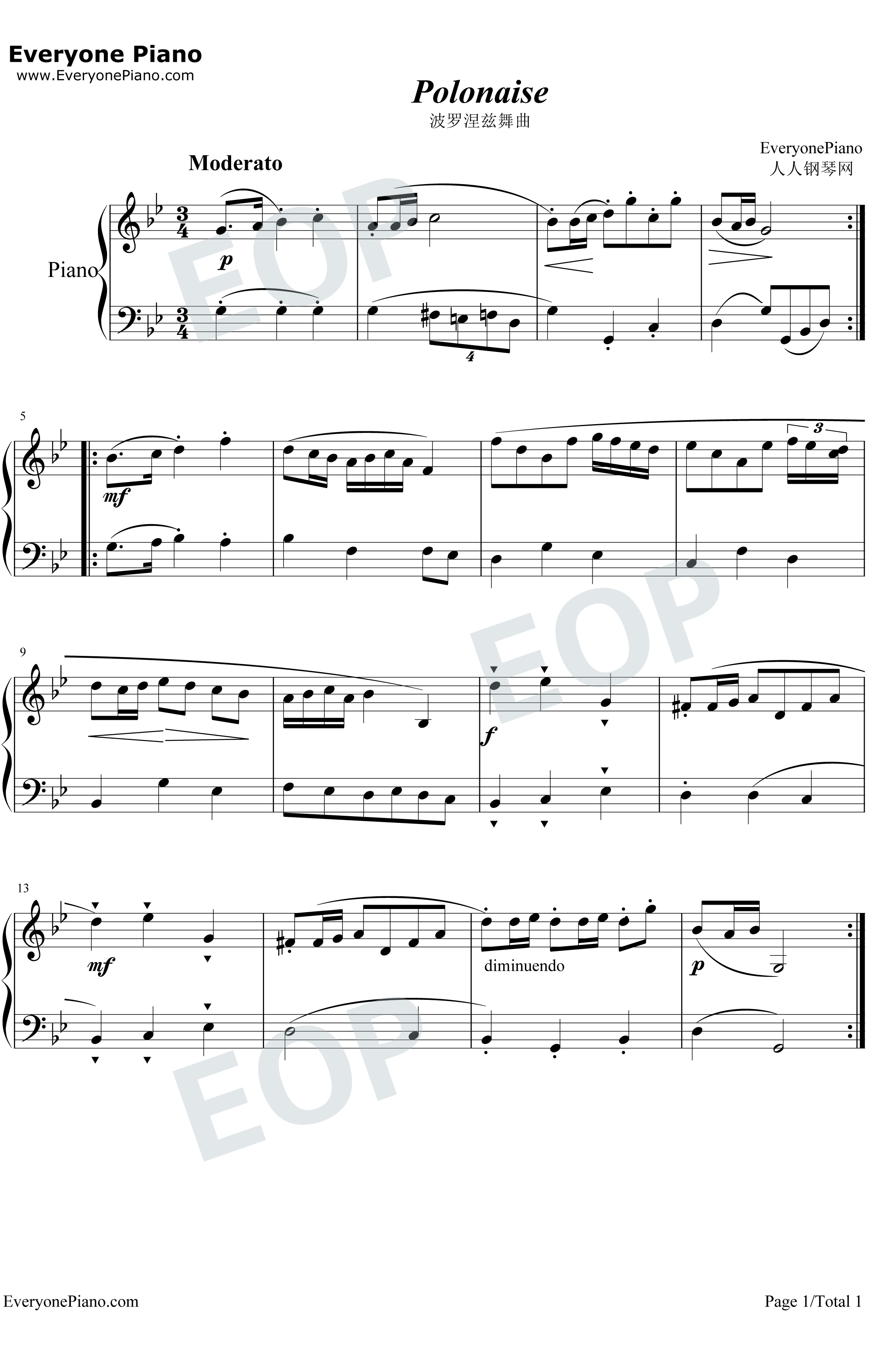 波罗涅兹舞曲钢琴谱-巴赫-巴赫1