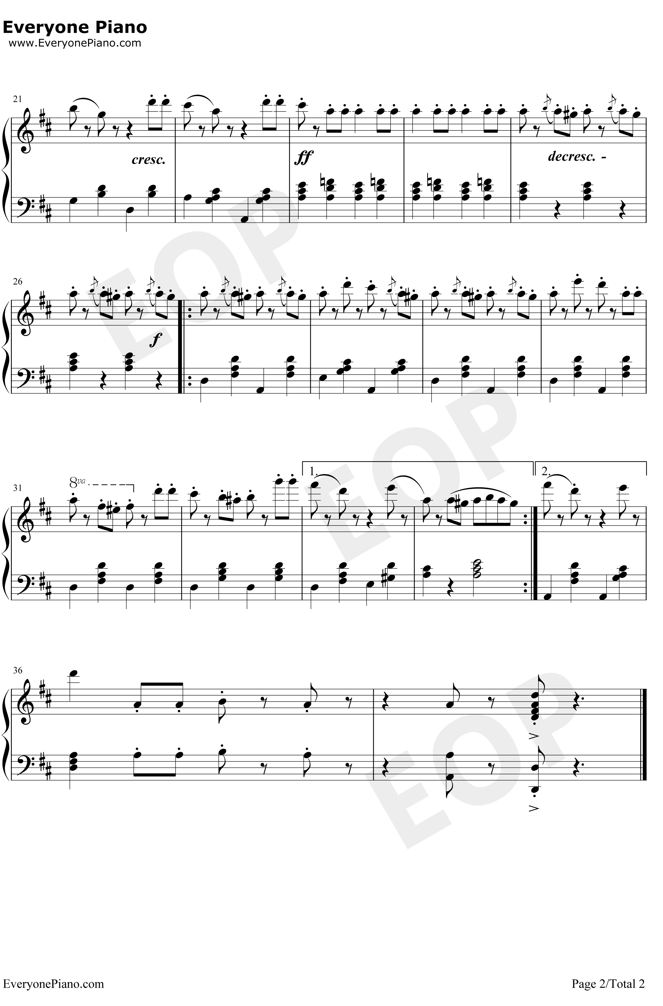 生日快乐歌钢琴谱-帕蒂·史密斯·希尔米尔德里德·J.希尔-拉德斯基进行曲风格2