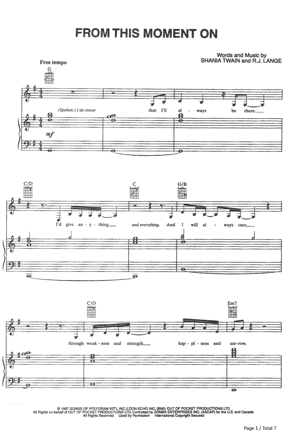 FromThisMomentOn钢琴谱-ShaniaTwain1