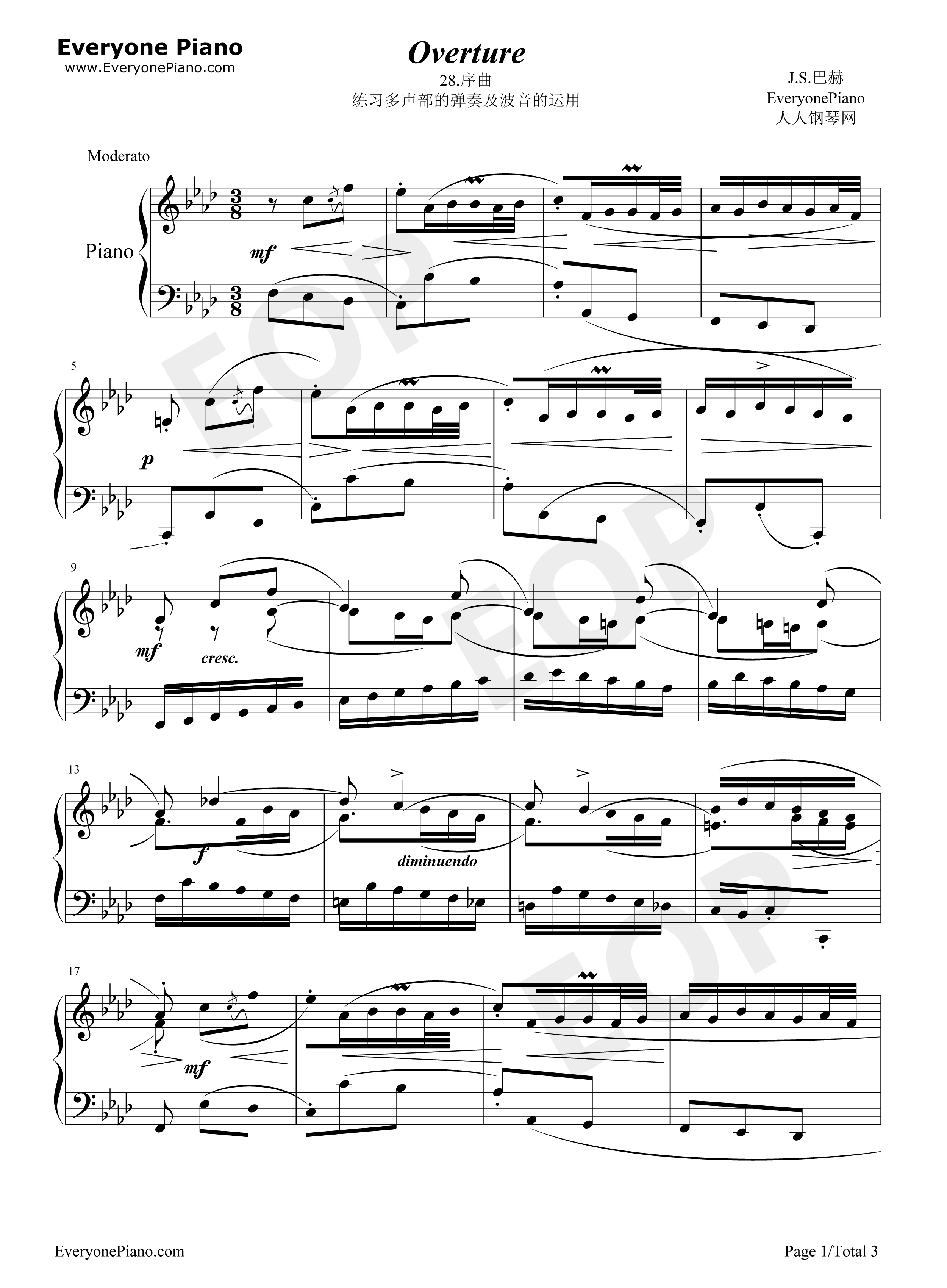 序曲 28钢琴谱-巴赫1