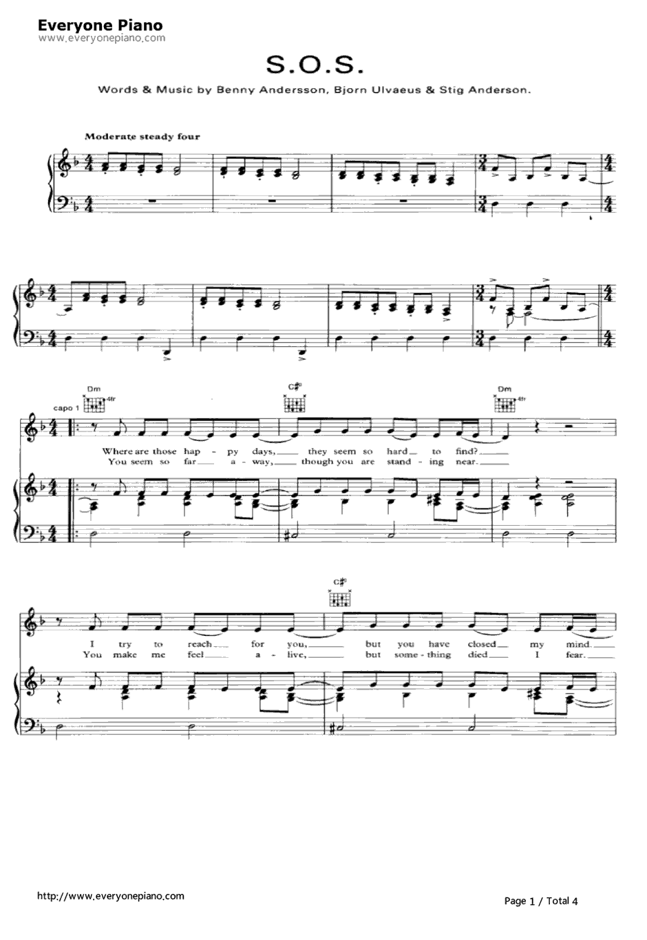 SOS钢琴谱-ABBA1