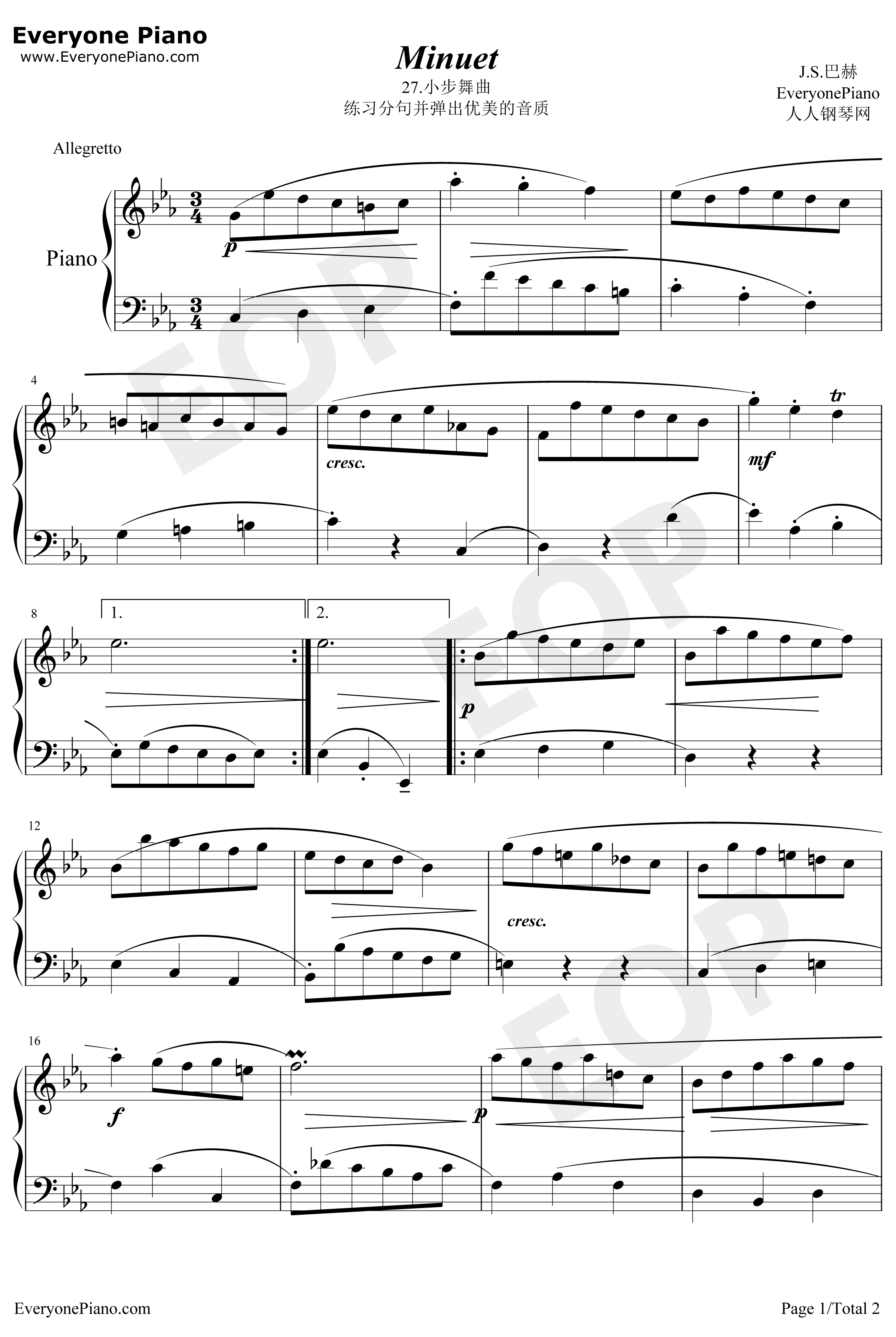 小步舞曲27钢琴谱-巴赫-巴赫初级钢琴曲集1