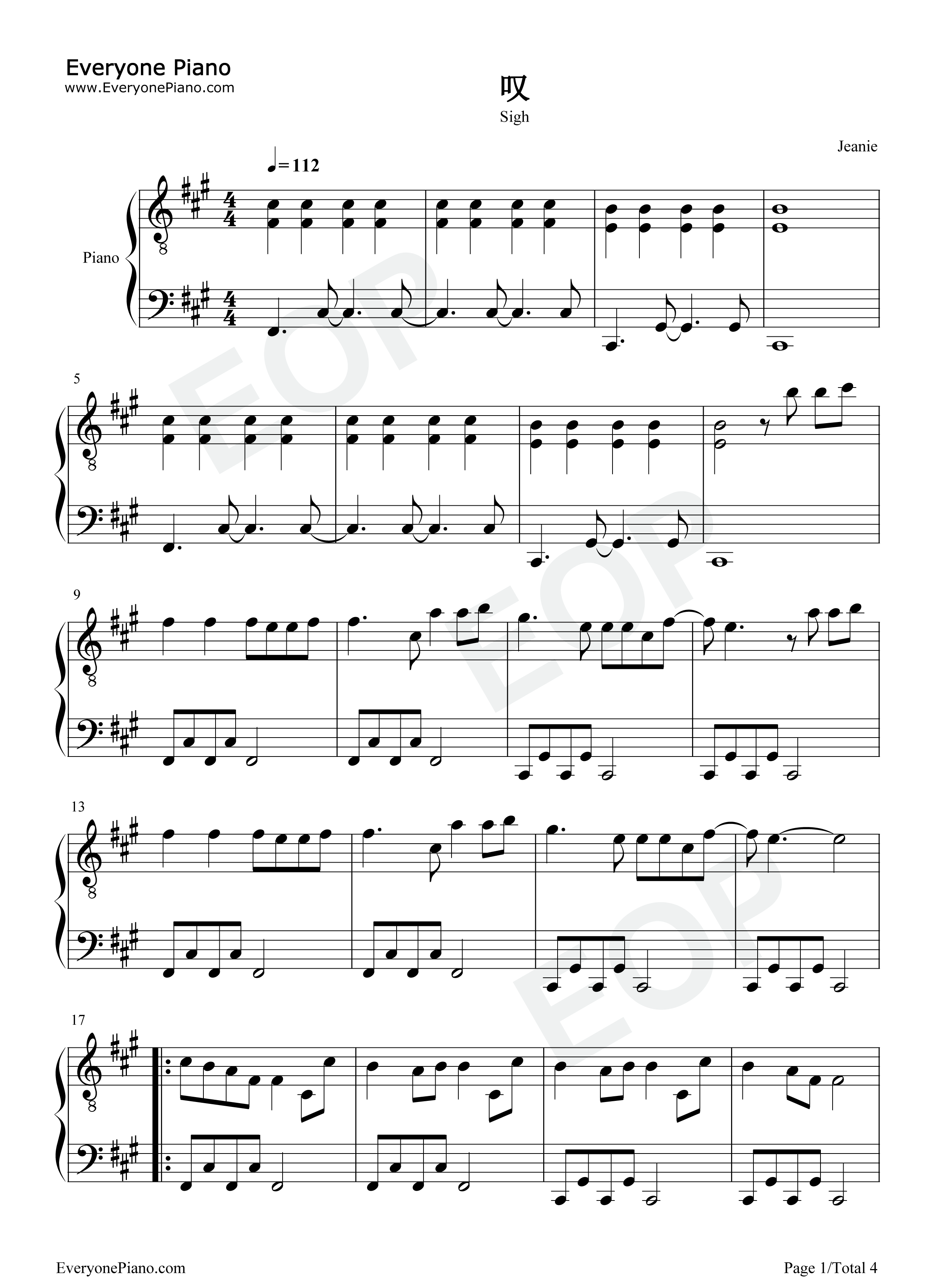 叹钢琴谱-黄龄 Tăng Duy Tân1