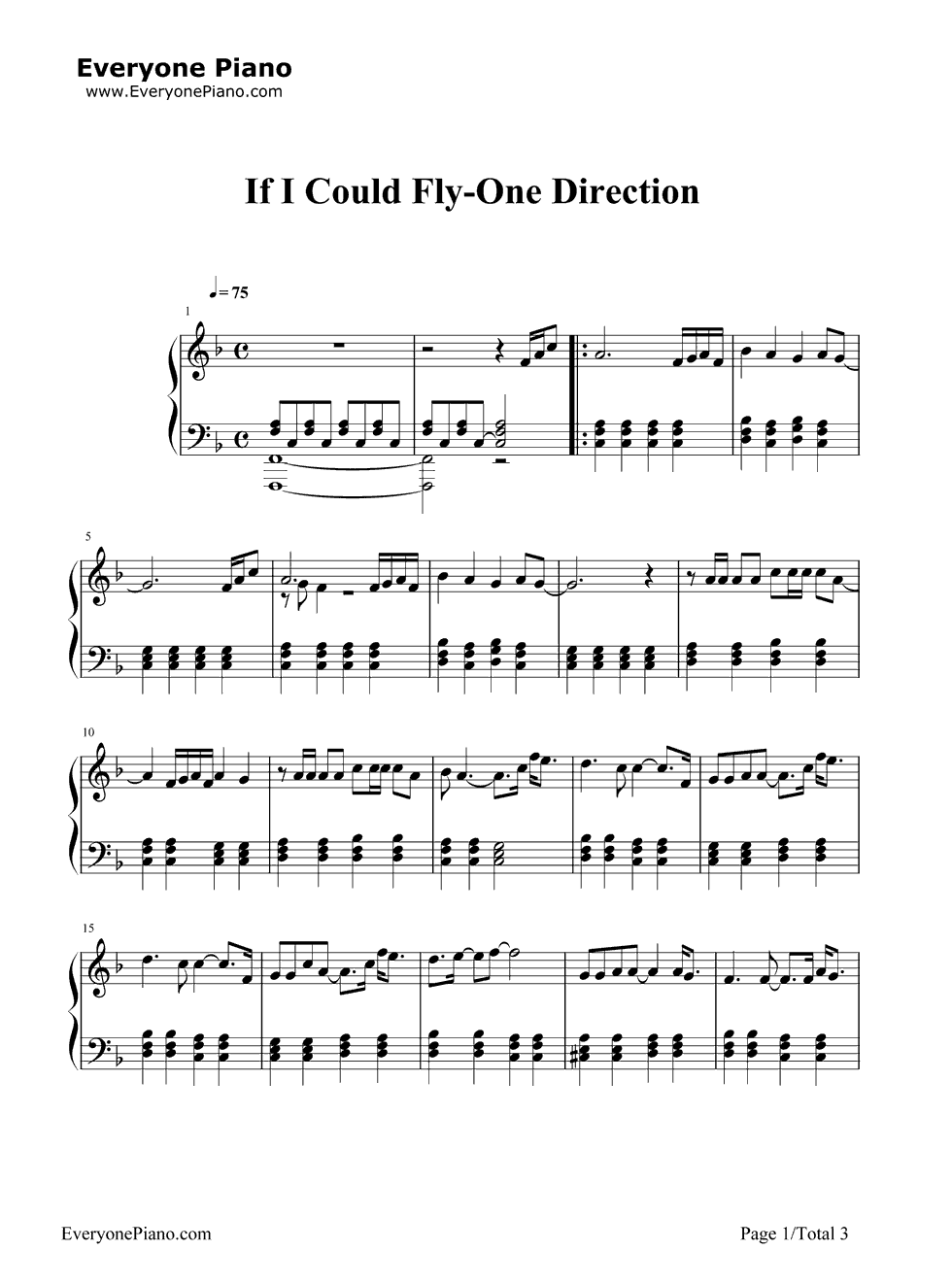 If I Could Fly钢琴谱-One Direction1