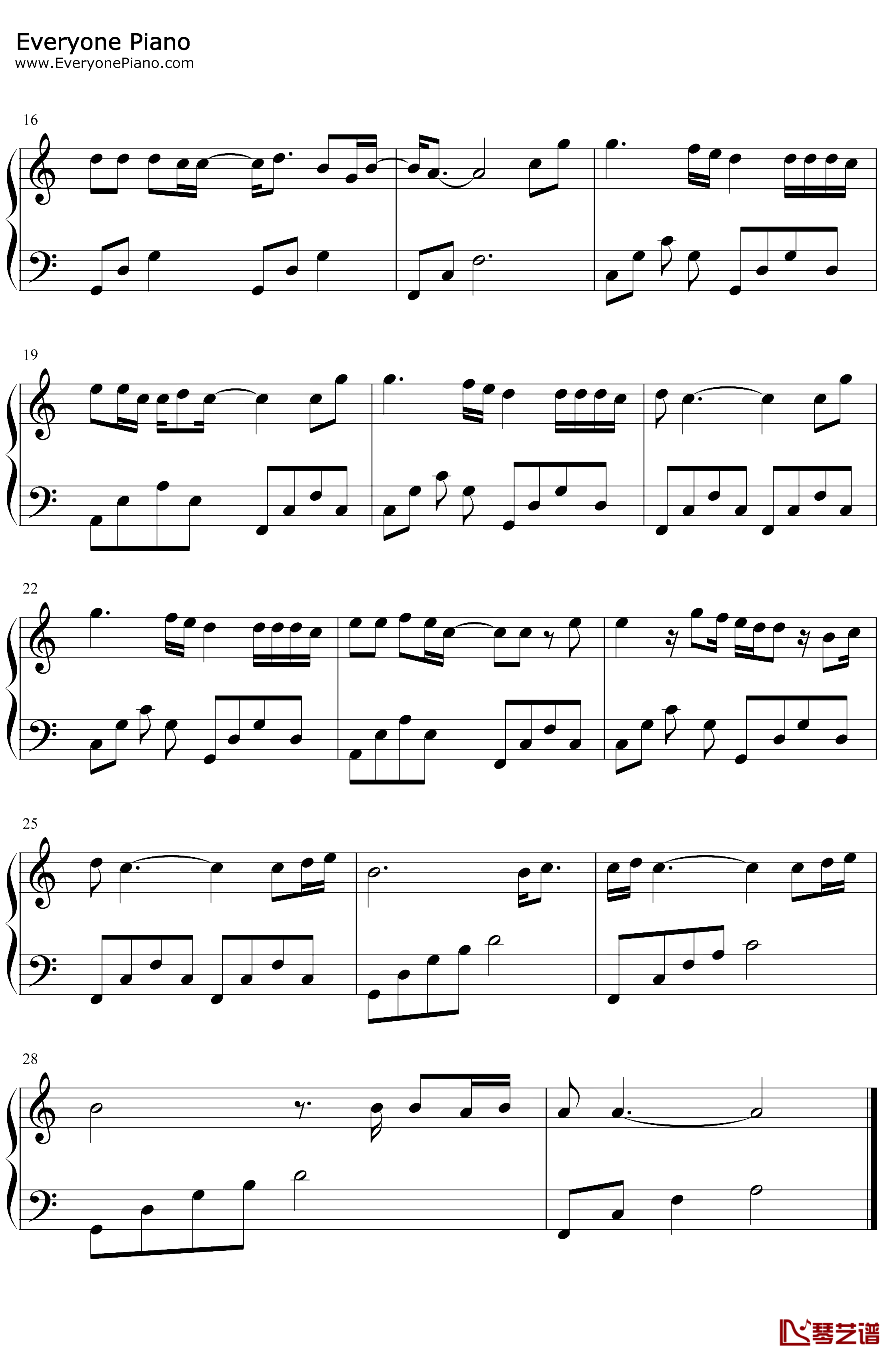 故乡钢琴谱-许巍-C调简单版-歌曲里最像情书的一首歌2