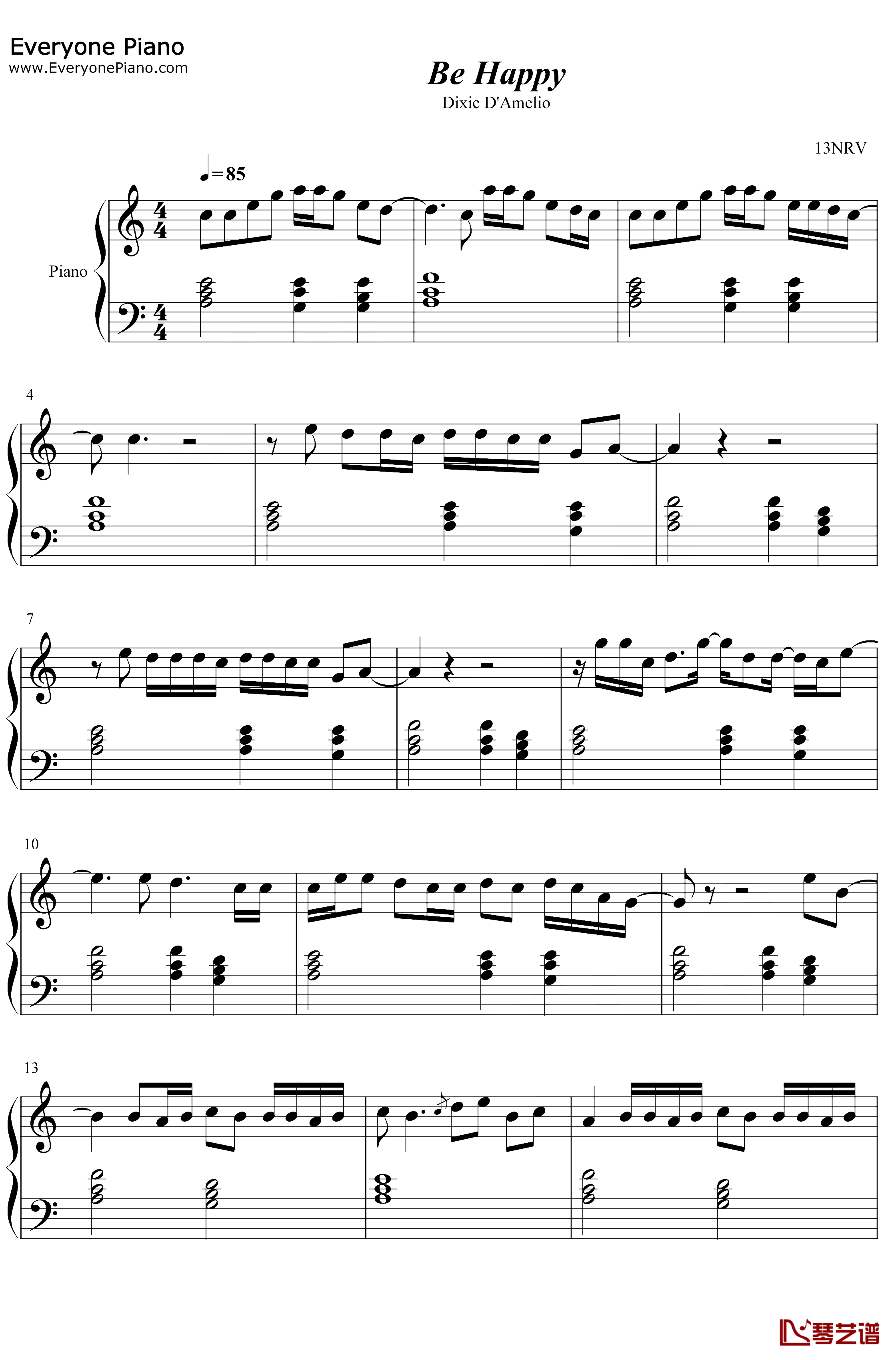 BeHappy钢琴谱-DixieD'Amelio1
