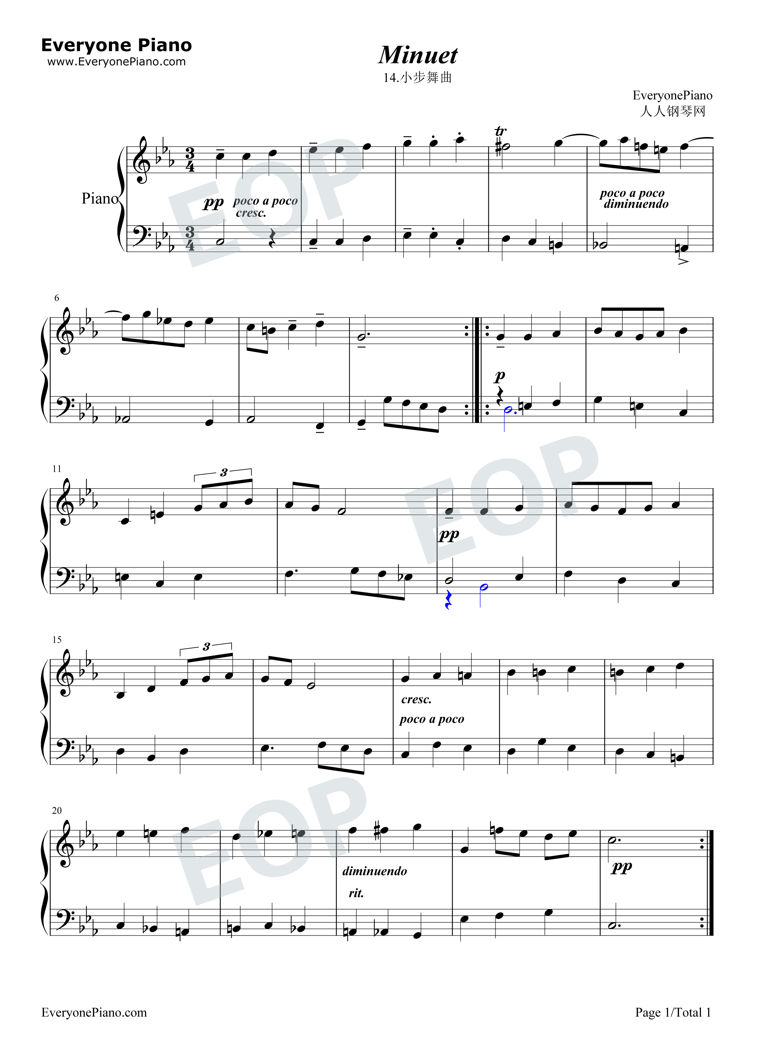 小步舞曲 14钢琴谱-巴赫1