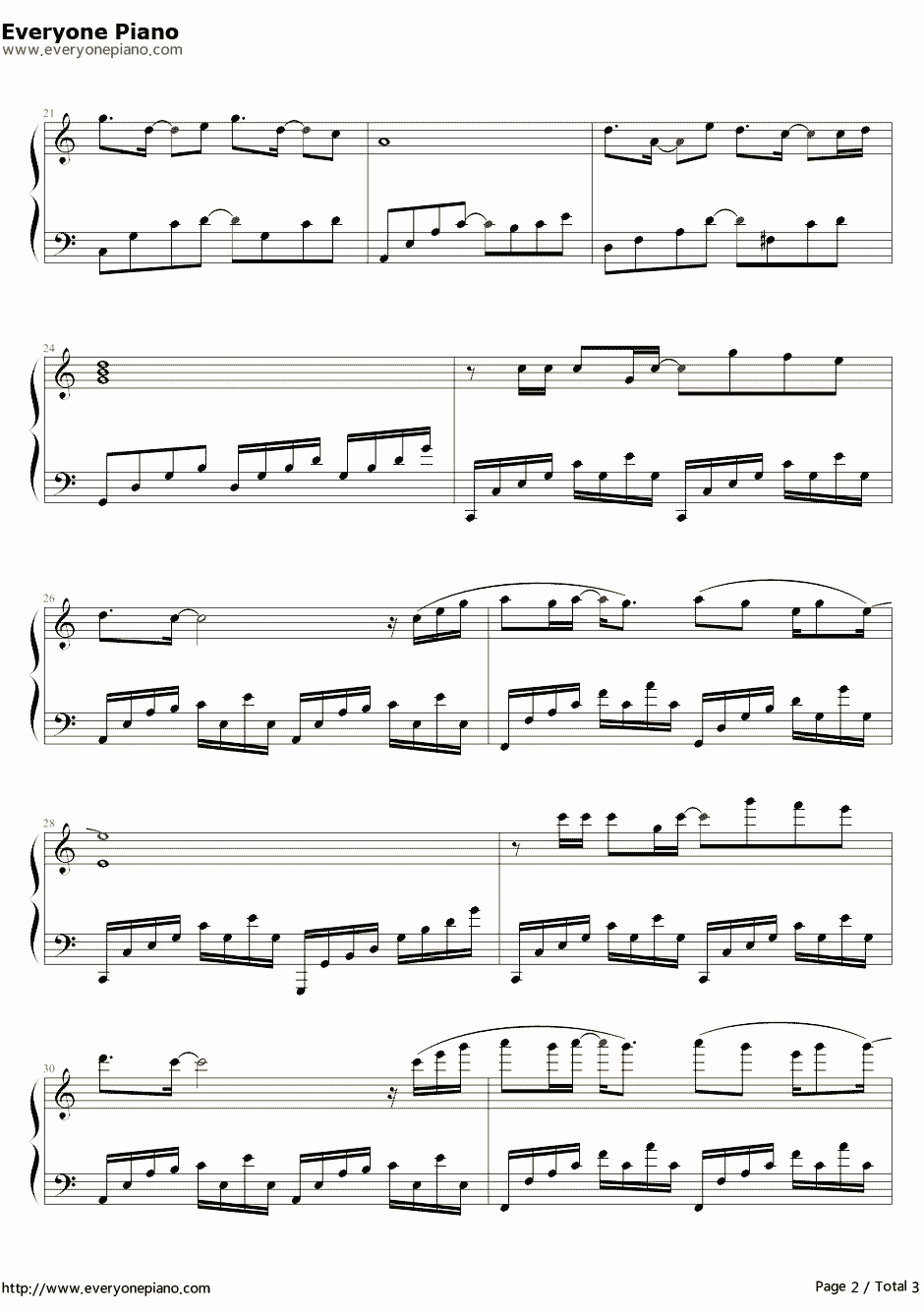 传奇简单版钢琴谱-王菲2