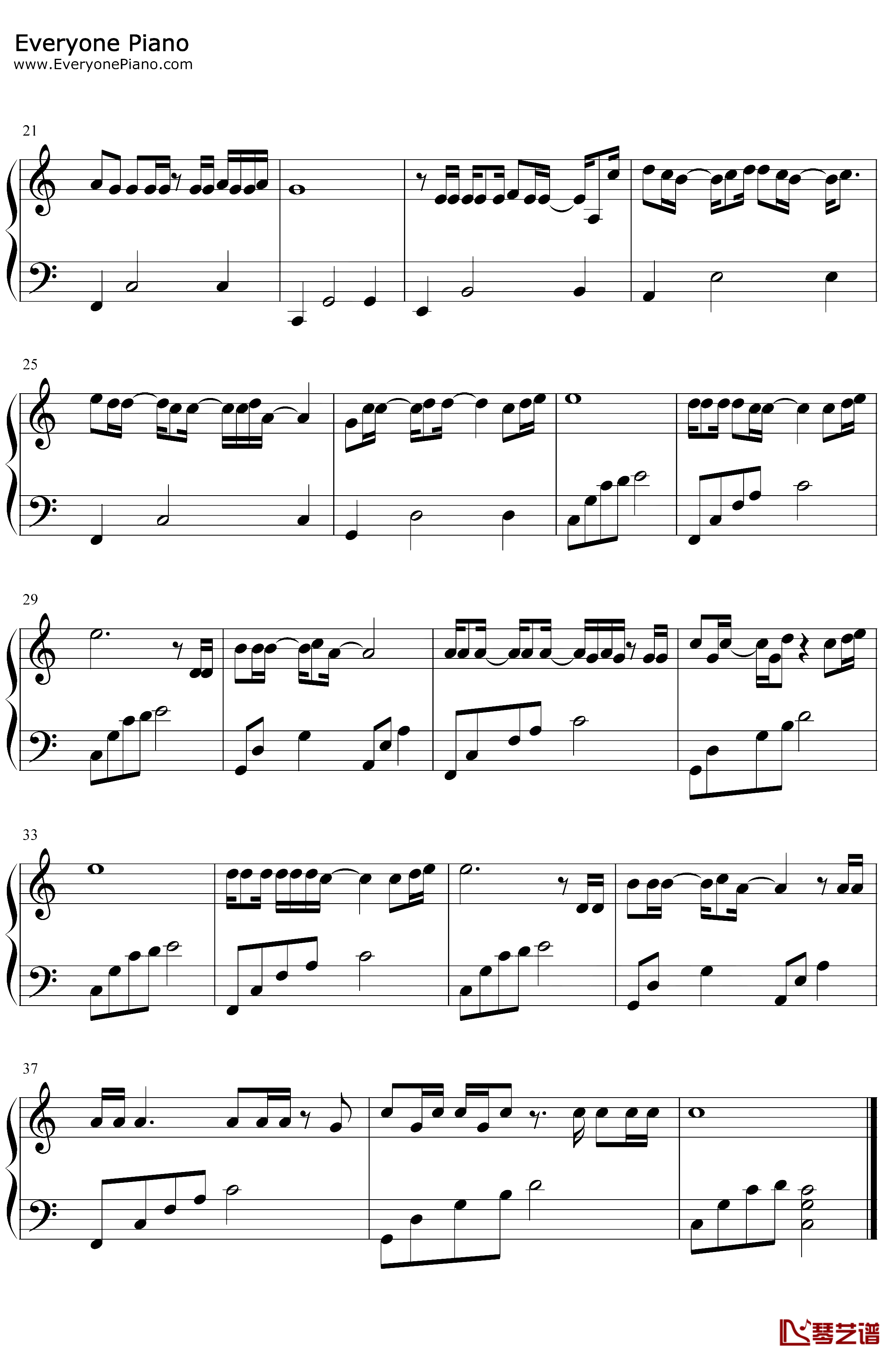 山丘钢琴谱-李宗盛-C调简单版2