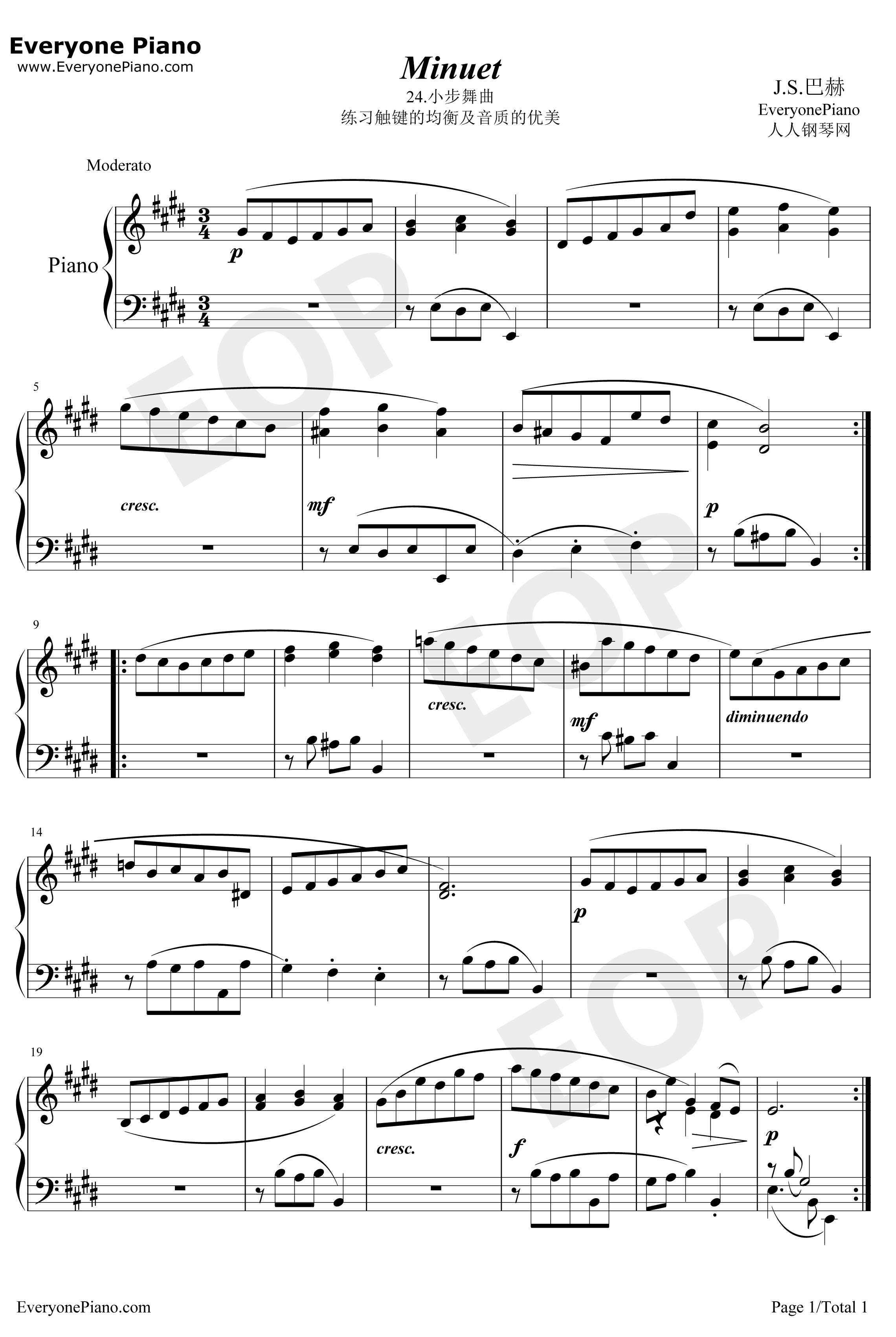 小步舞曲24钢琴谱-巴赫-巴赫初级钢琴曲集1