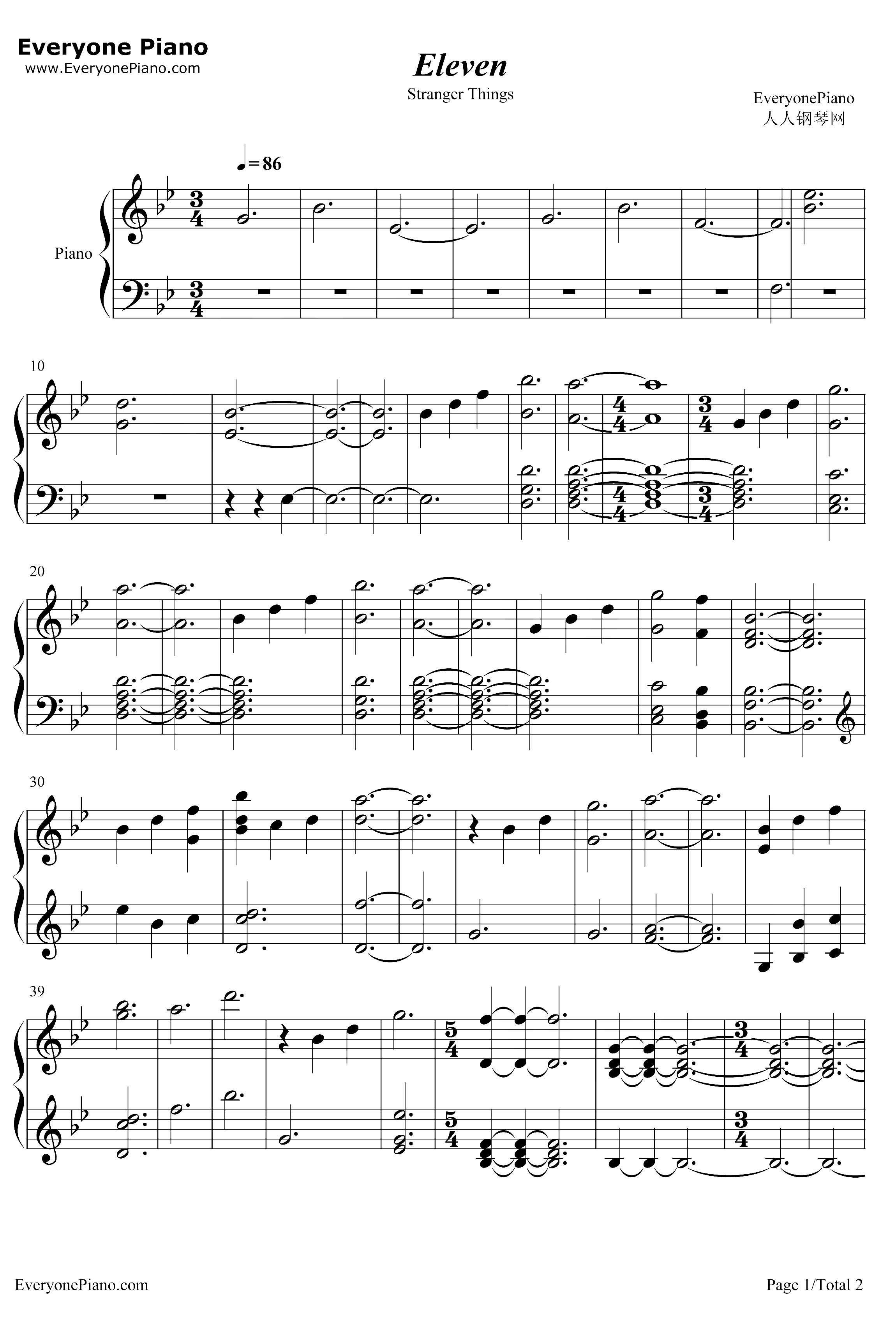 Eleven钢琴谱-MichaelSteinKyleDixon-怪奇物语OST1