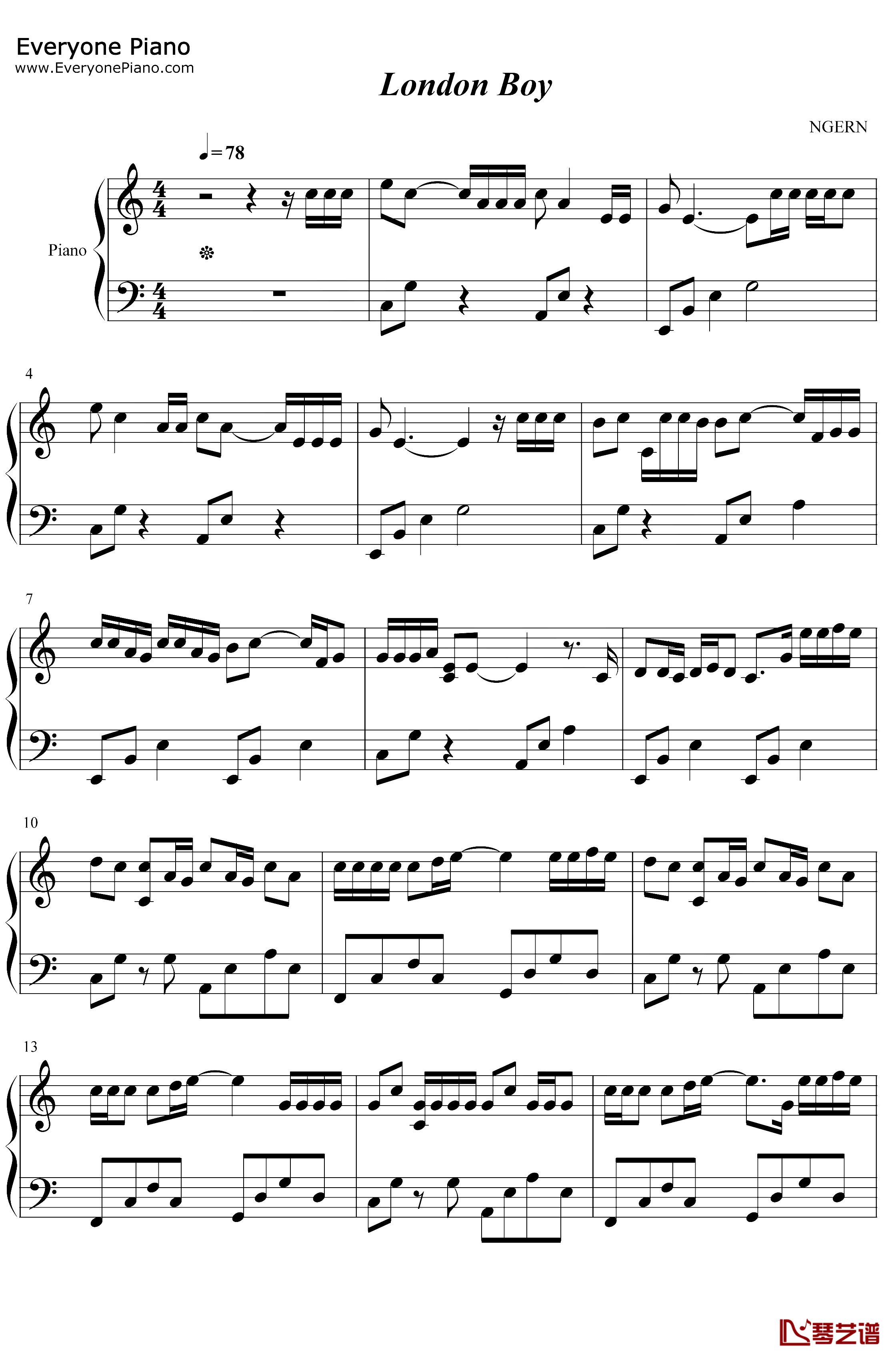LondonBoy钢琴谱-TaylorSwift-C调简单版1