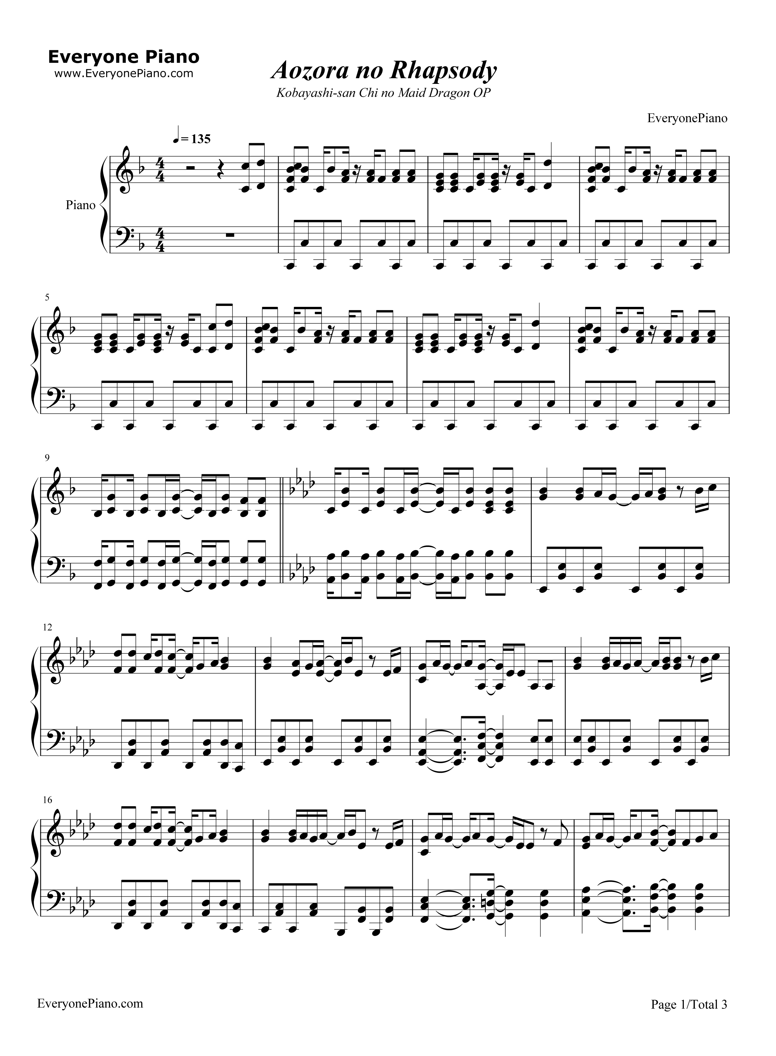 青空のラプソディ 钢琴谱-Fhána1