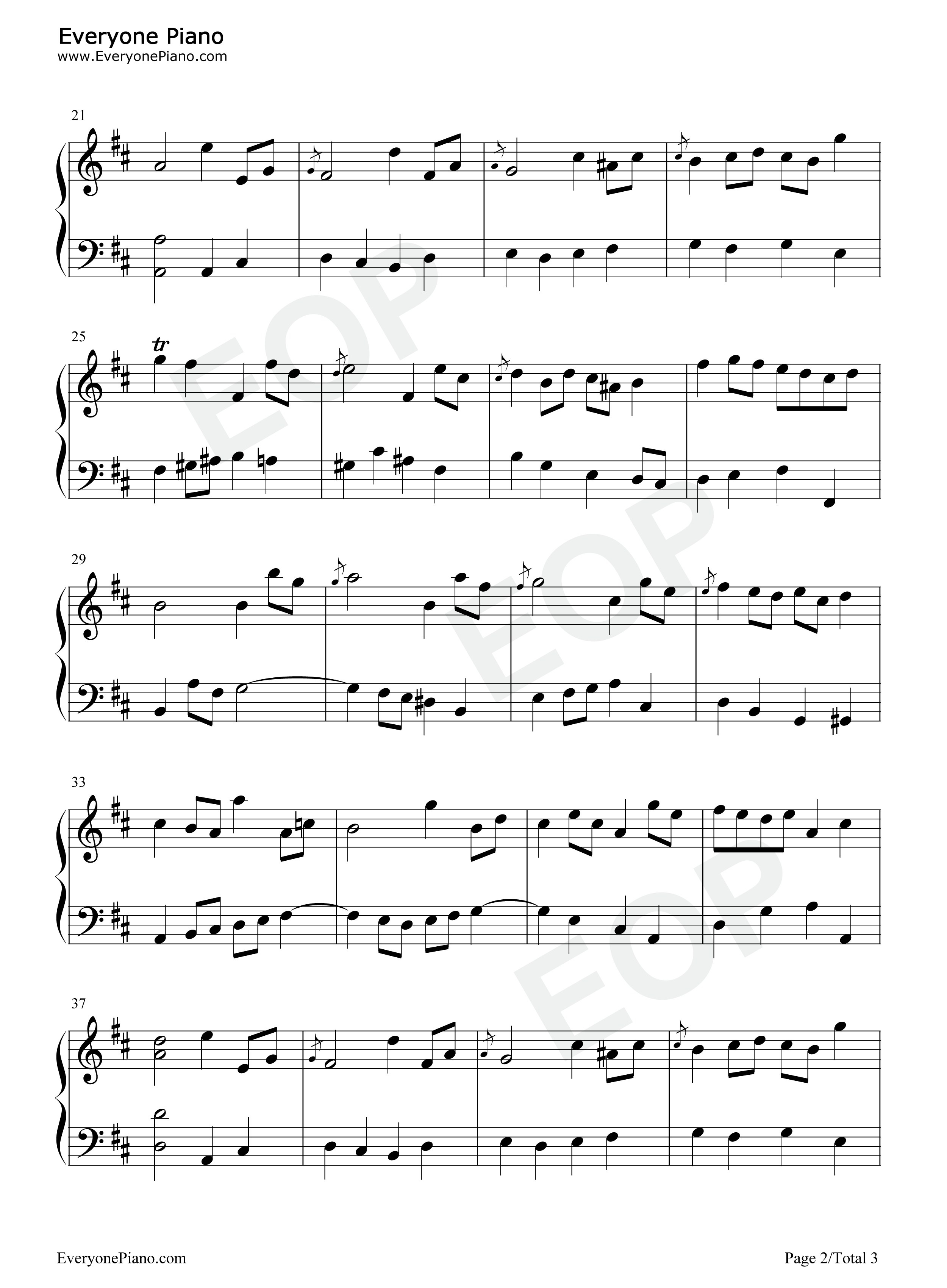 BWV 1068加沃特舞曲I钢琴谱-巴赫2
