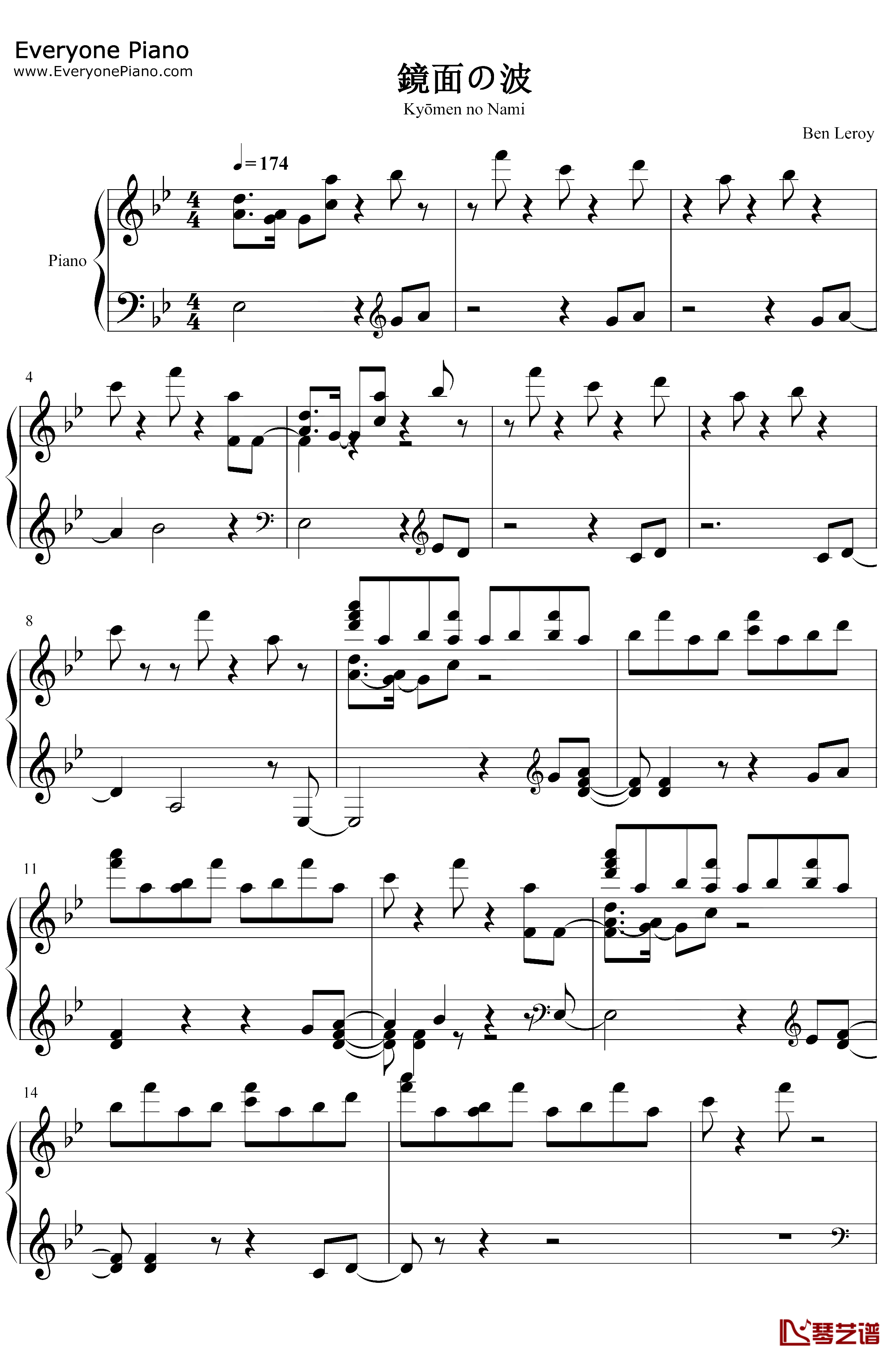 鏡面の波钢琴谱-YURiKA-宝石之国OP1