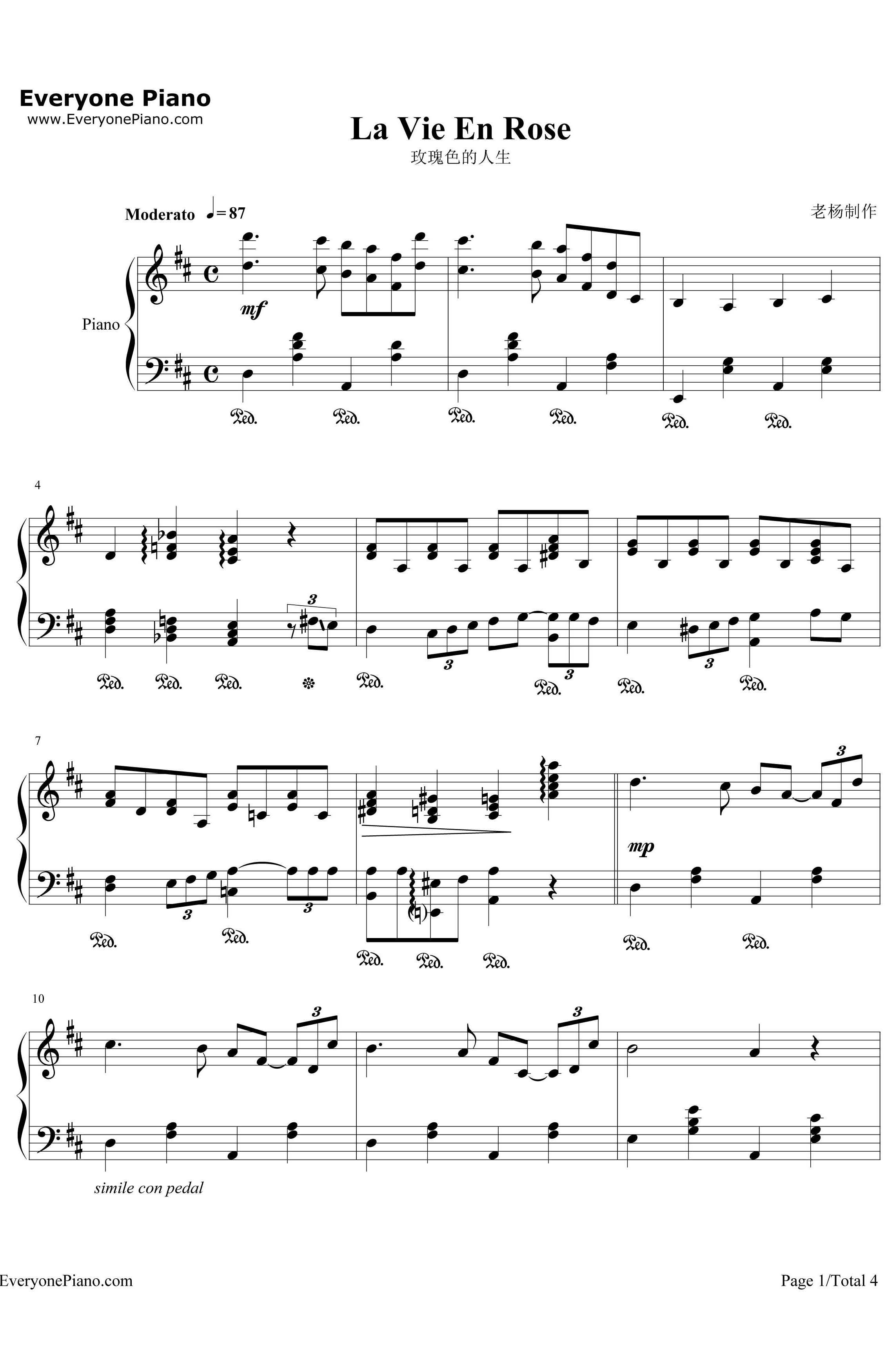 玫瑰色的人生钢琴谱-理查德·克莱德曼-LaVieEnRose1