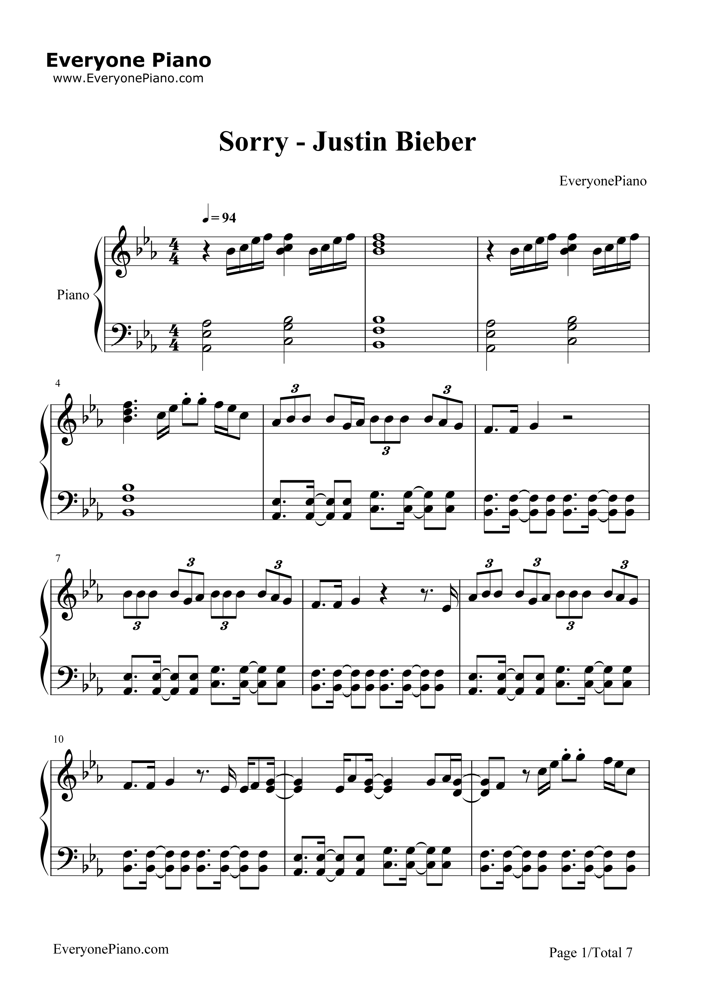 Sorry钢琴谱-Justin Bieber1