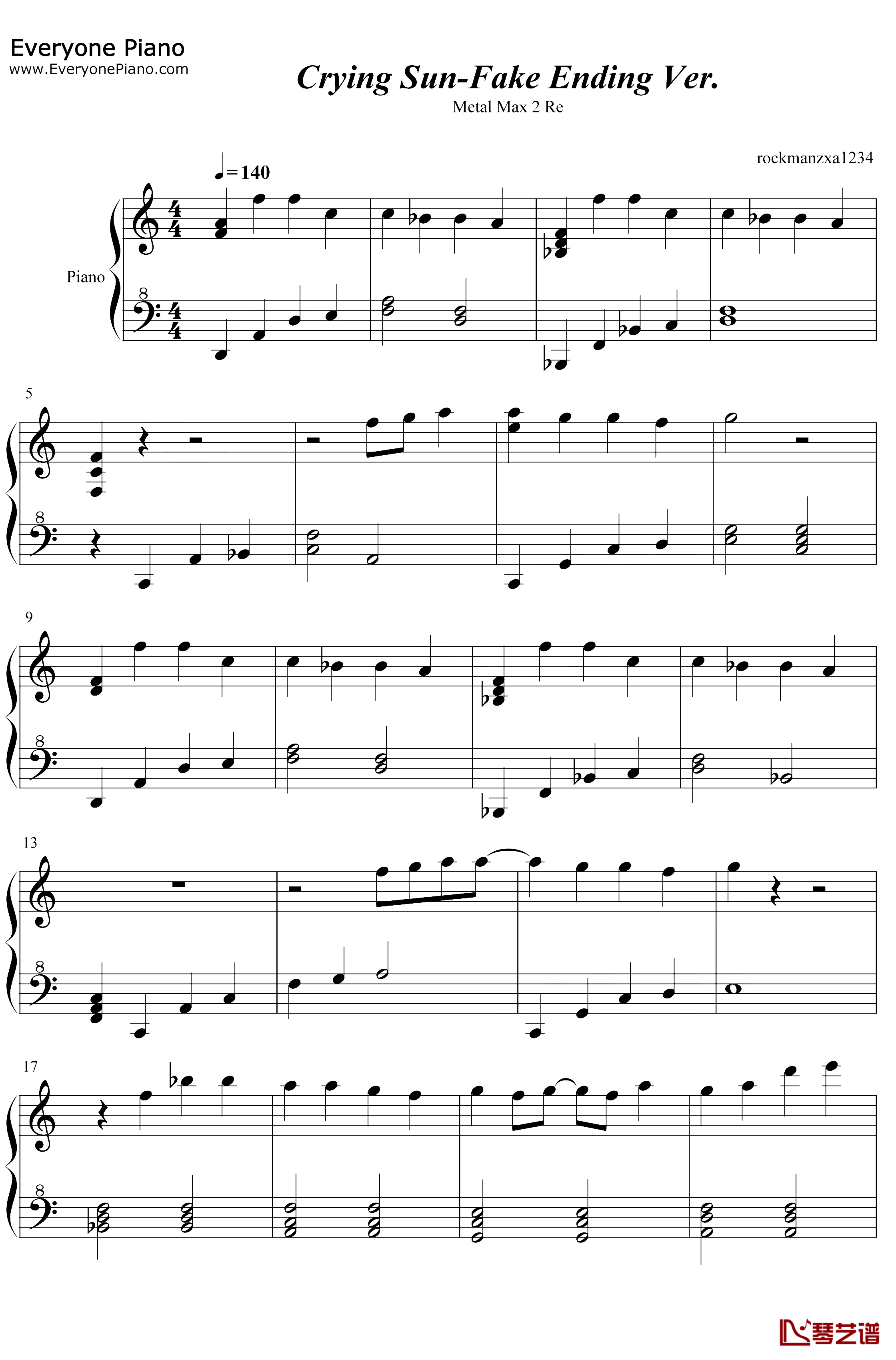 CryingSun钢琴谱-Tomoko-重装机兵2重制版BGM1