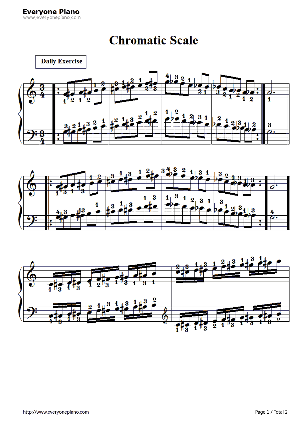 半音练习曲（Chromatic Scale）钢琴谱-拜厄1