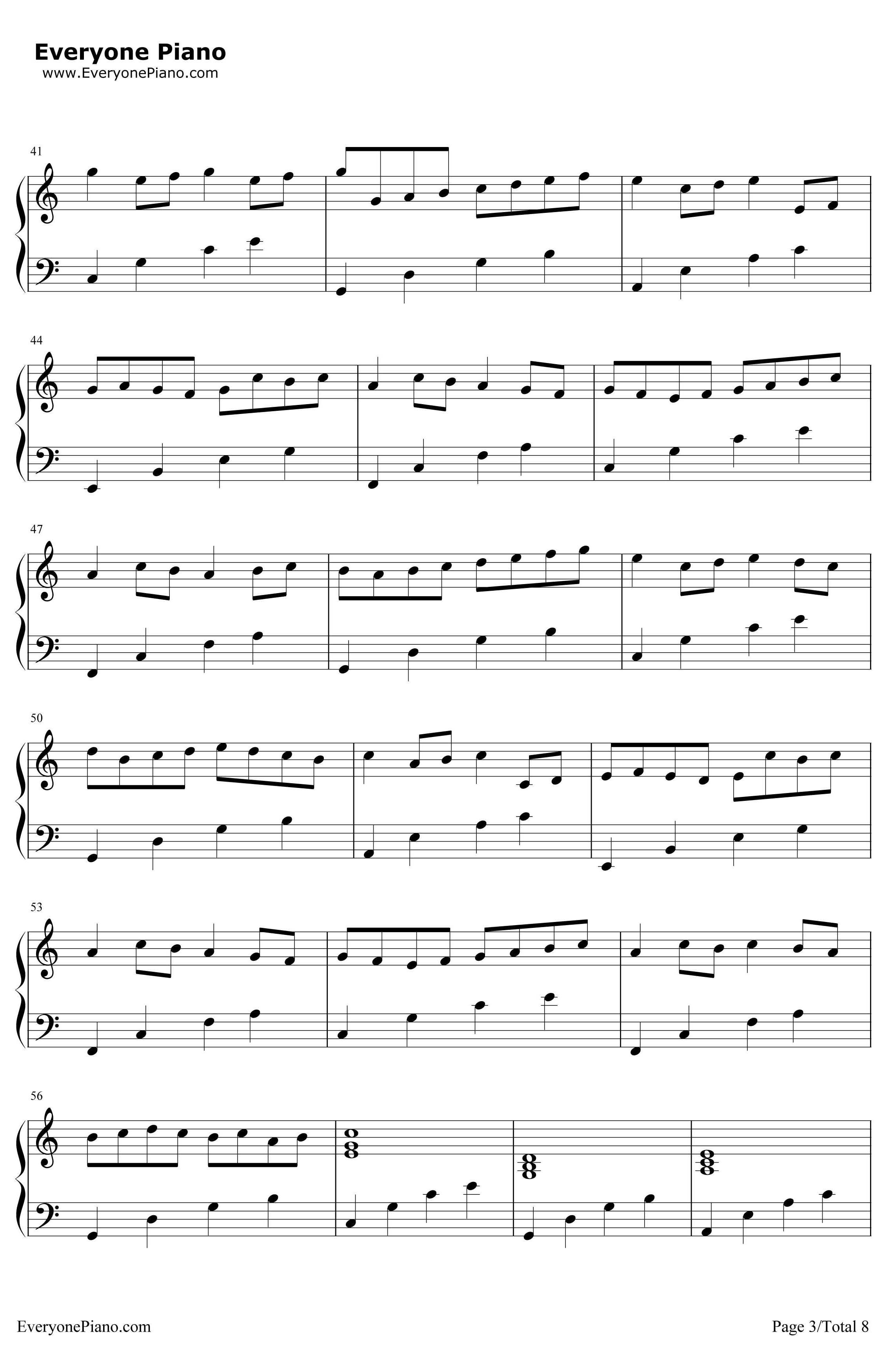 卡农C大调最简版钢琴谱-帕赫贝尔3