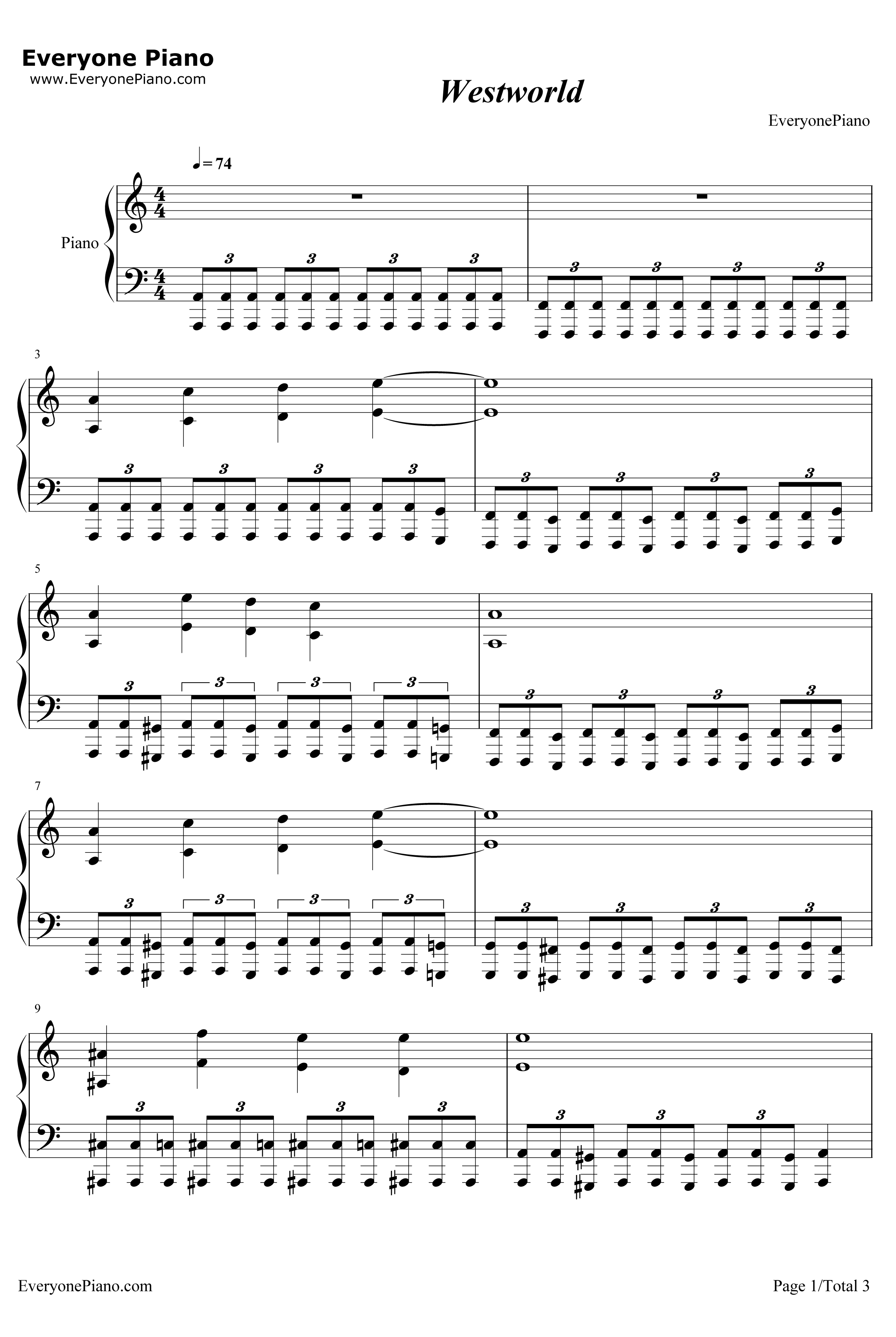 Main Title Theme Westworld钢琴谱-RaminDjawadi-西部世界主题曲1