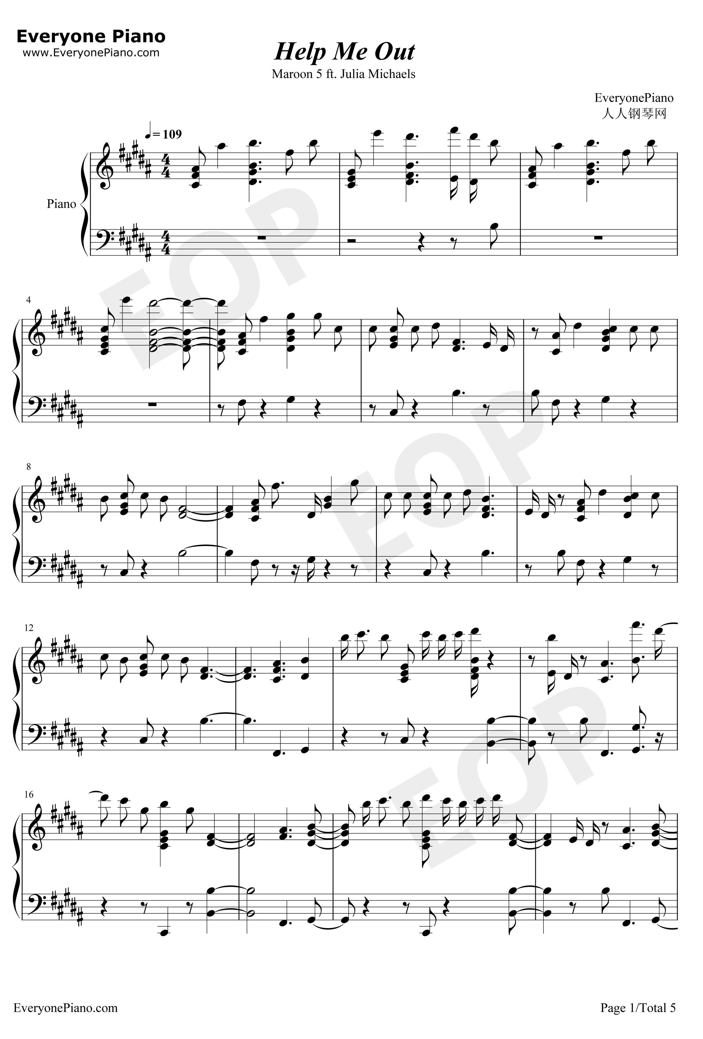 Help Me Out钢琴谱-Maroon 5 Julia Michaels1