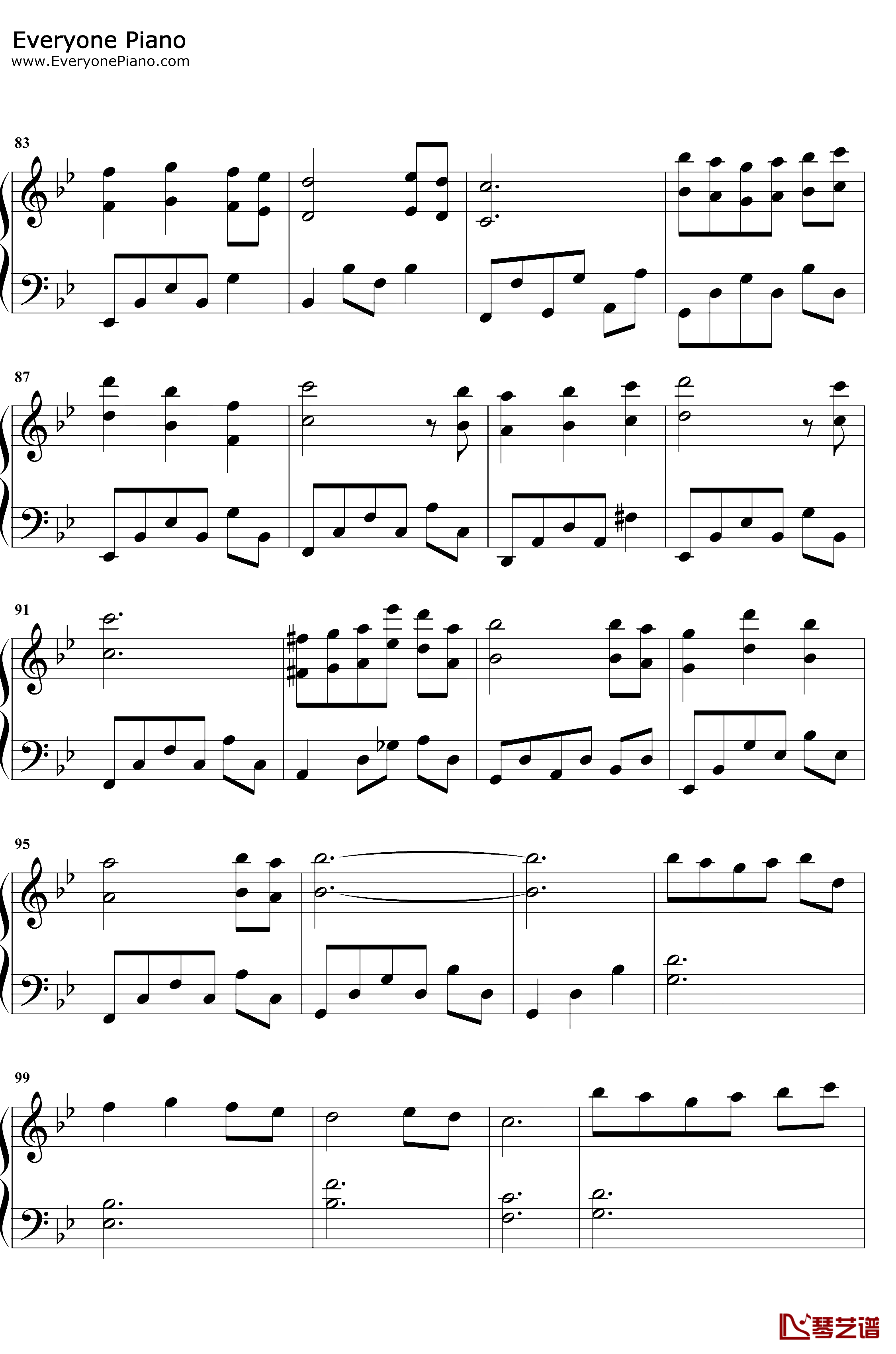 终于钢琴谱-双笙-两世欢主题曲5