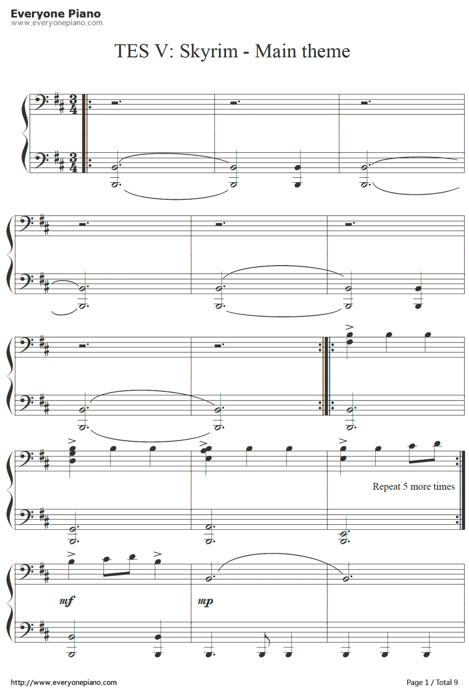 上古卷轴5：天际主题曲钢琴谱-Jeremy Soule1