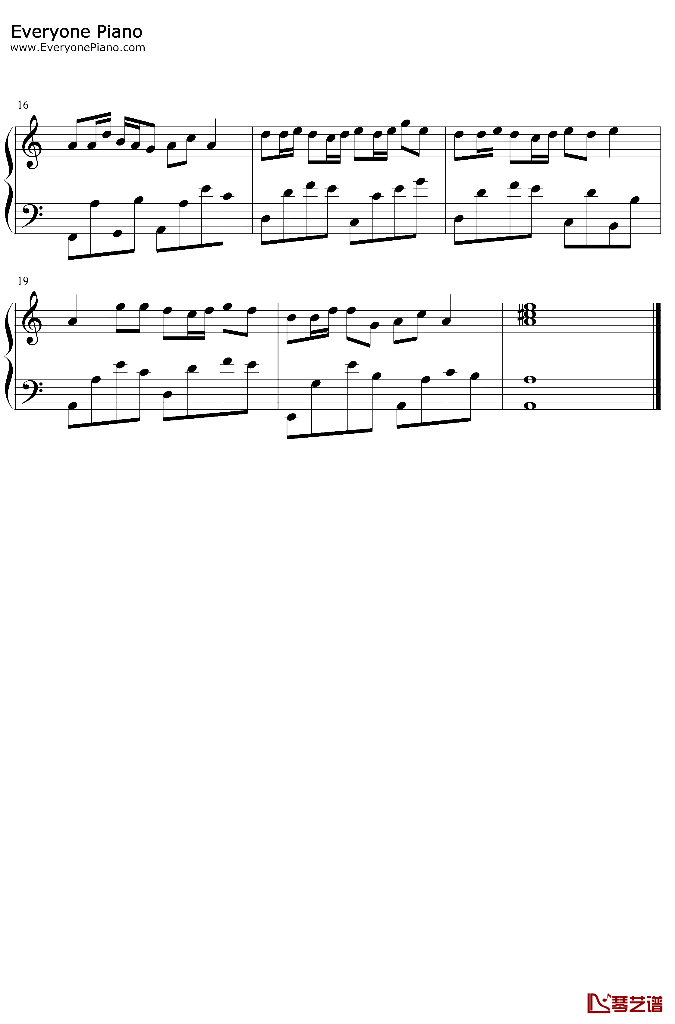 天涯钢琴谱-任贤齐-C调简单版2