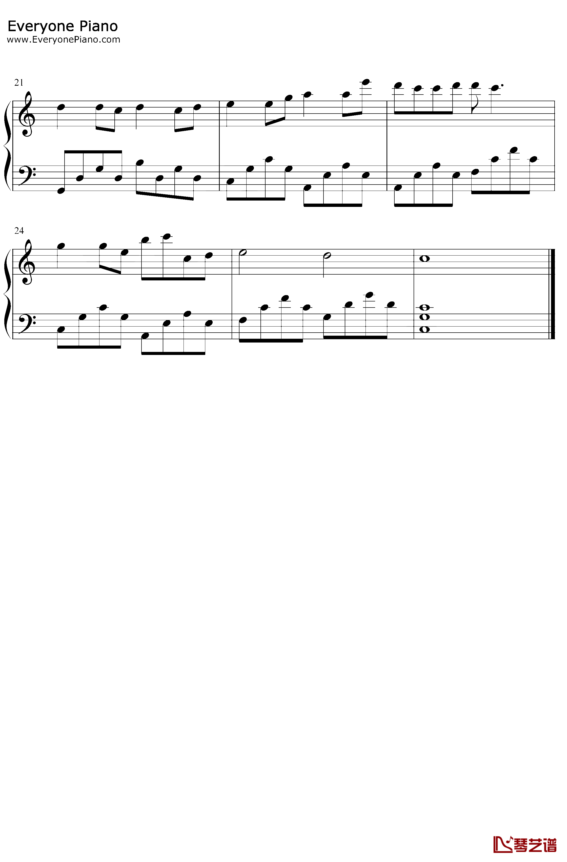 菊花台钢琴谱-周杰伦-C调简单版2