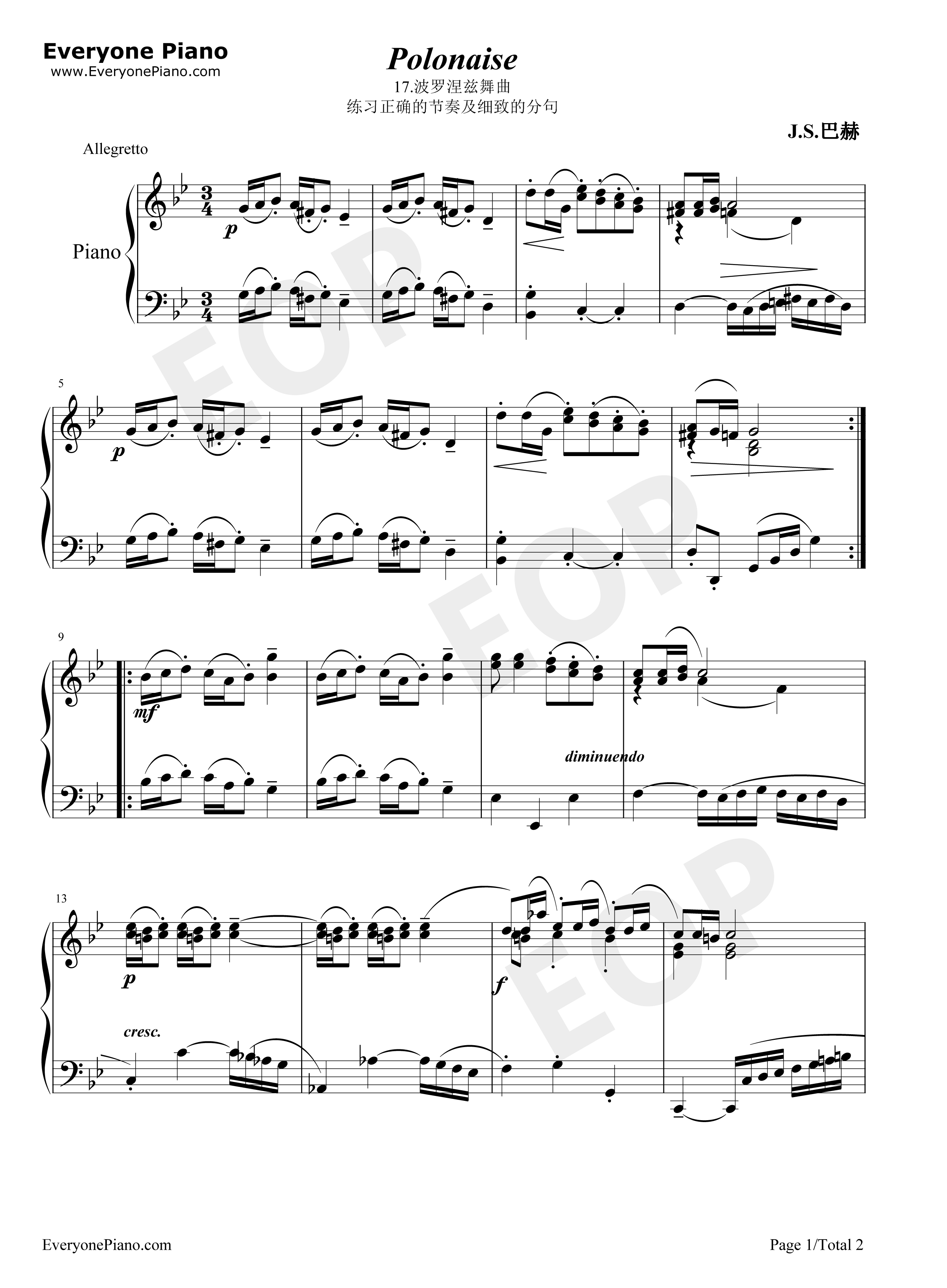 波罗涅兹舞曲 17钢琴谱-巴赫1