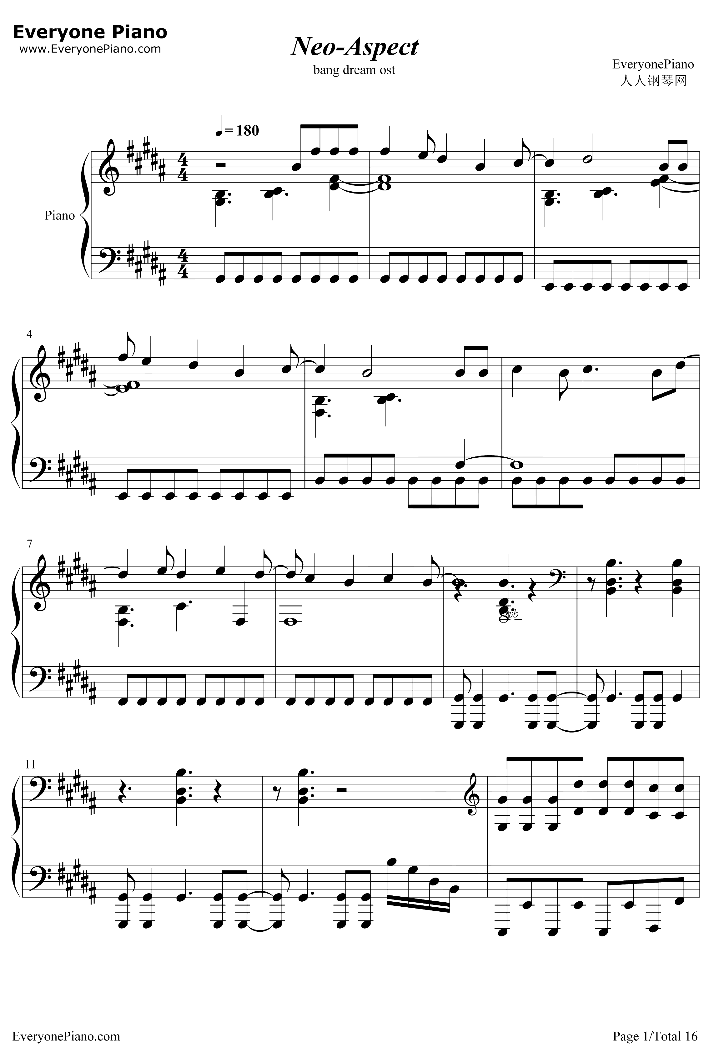 Neo钢琴谱-Roselia-Aspect-BanGDreamOST1