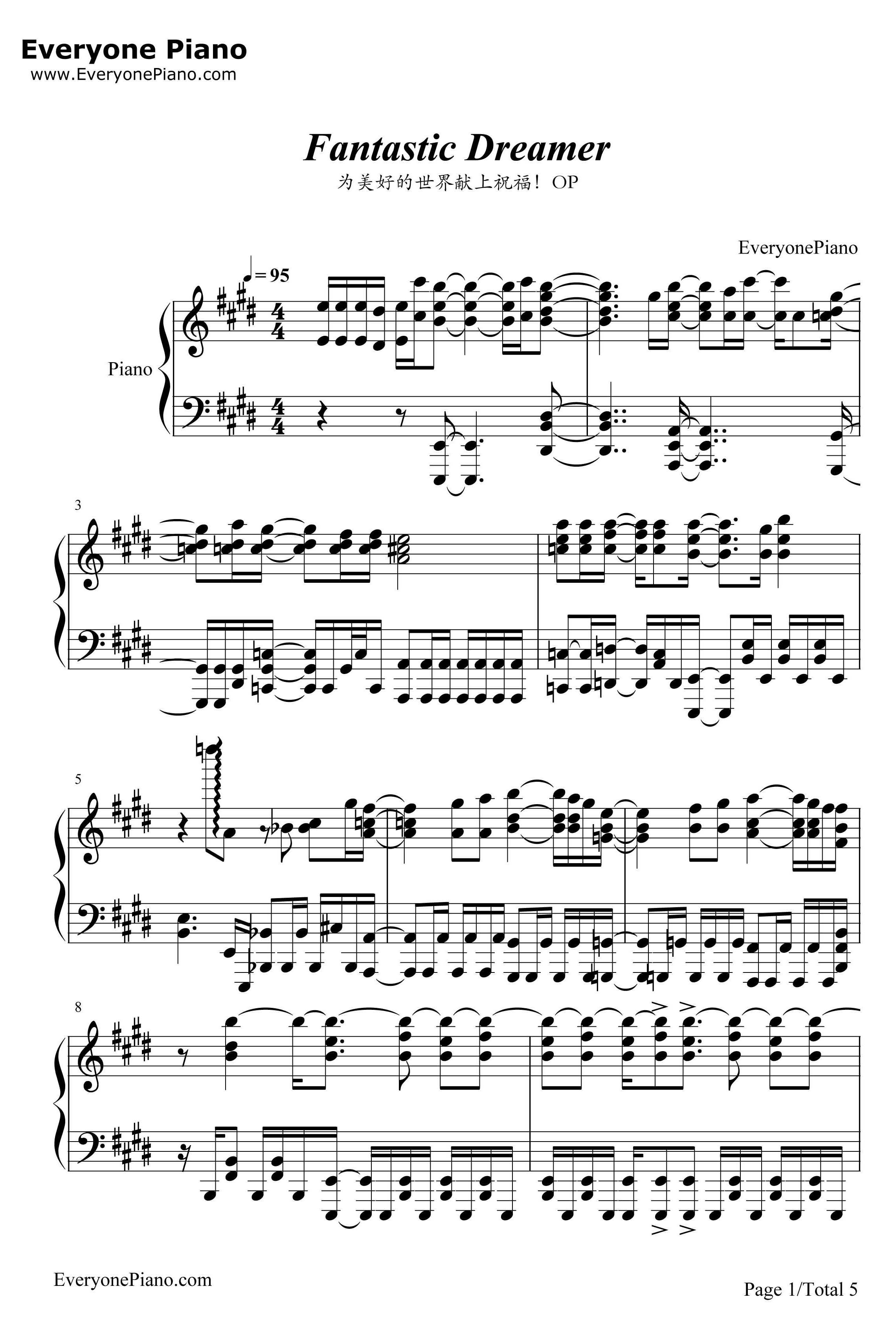 Fantastic Dreamer钢琴谱-Machico-为美好的世界献上祝福OP1