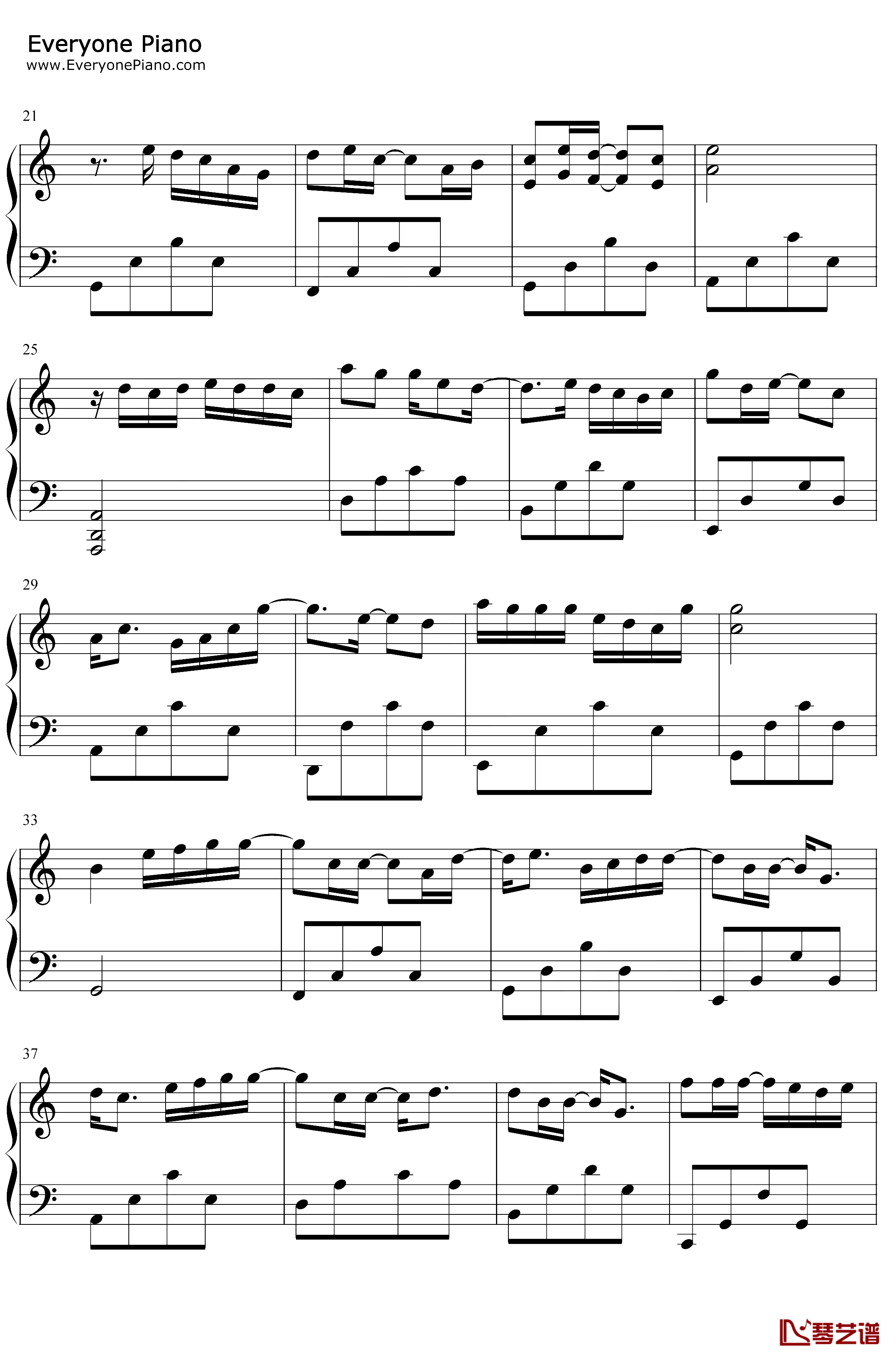 夏天的风钢琴谱-温岚-C调简单版2