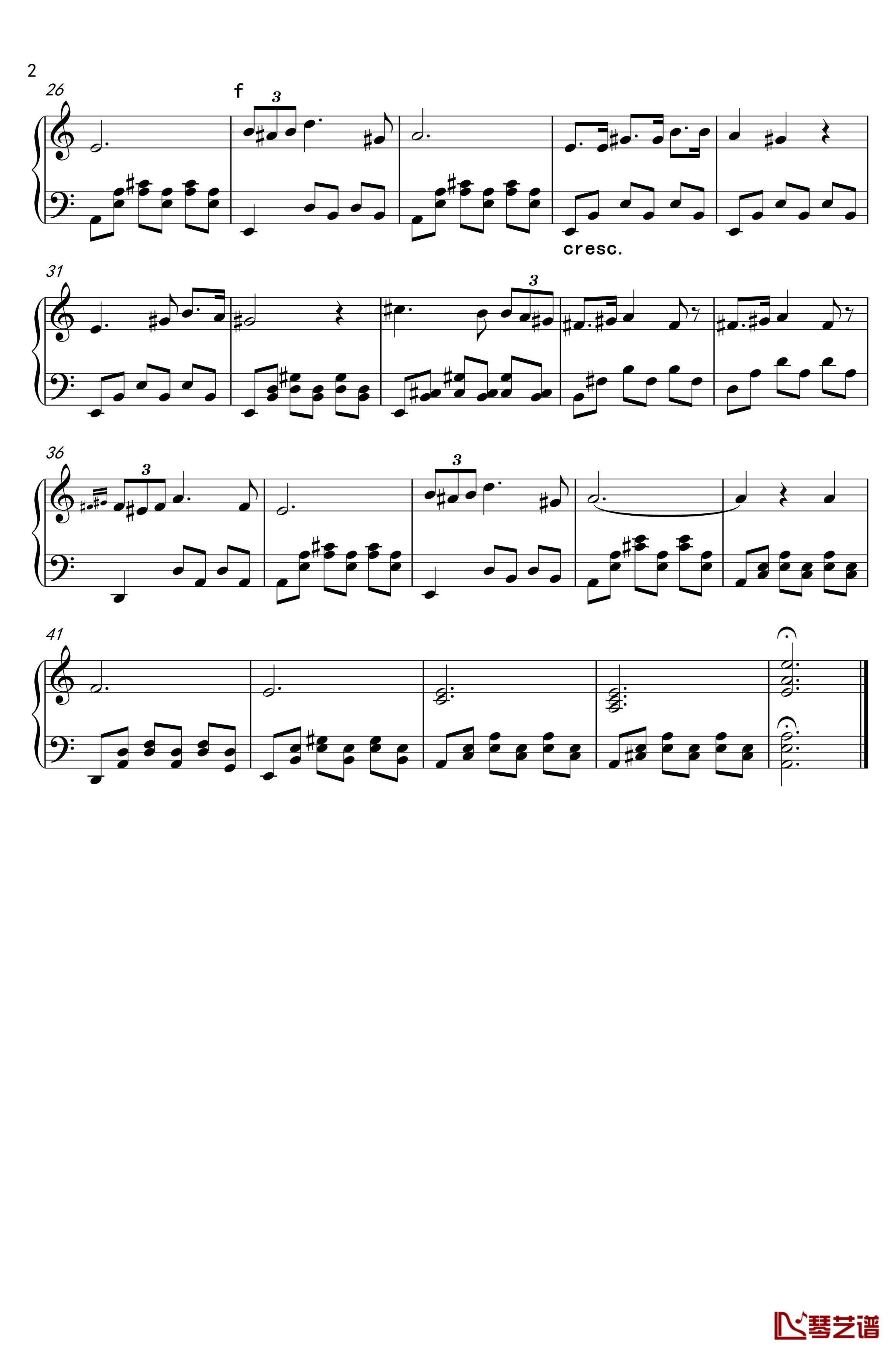 小夜曲钢琴谱-C调原谱和弦简化版-舒伯特2