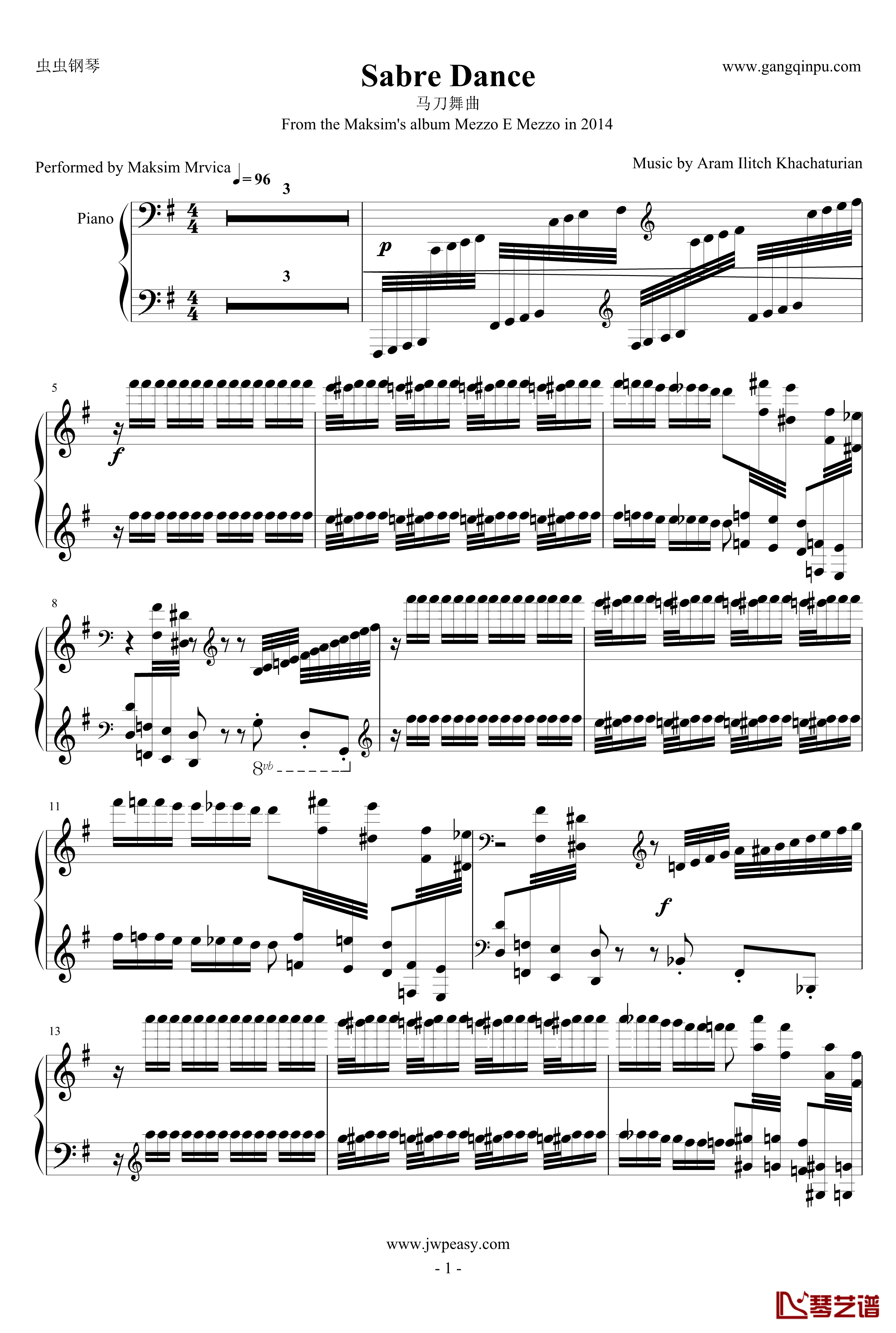 Sabre Dance钢琴谱-马刀舞曲-马克西姆-Maksim·Mrvica1