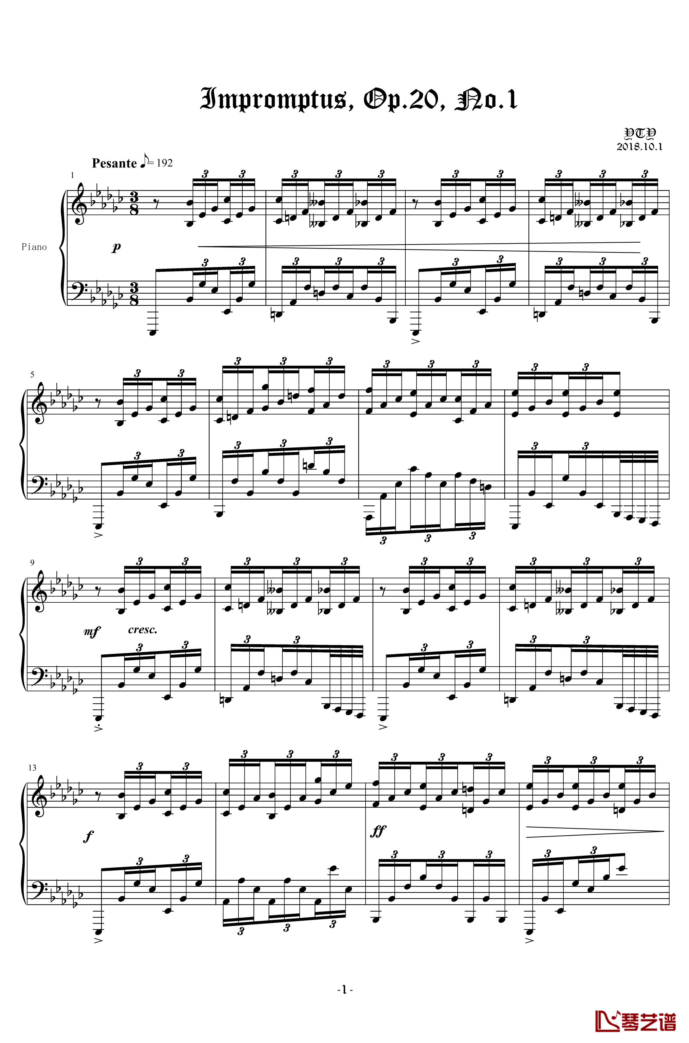 Eb小调即兴曲钢琴谱-Op.20, No.1-余天越1