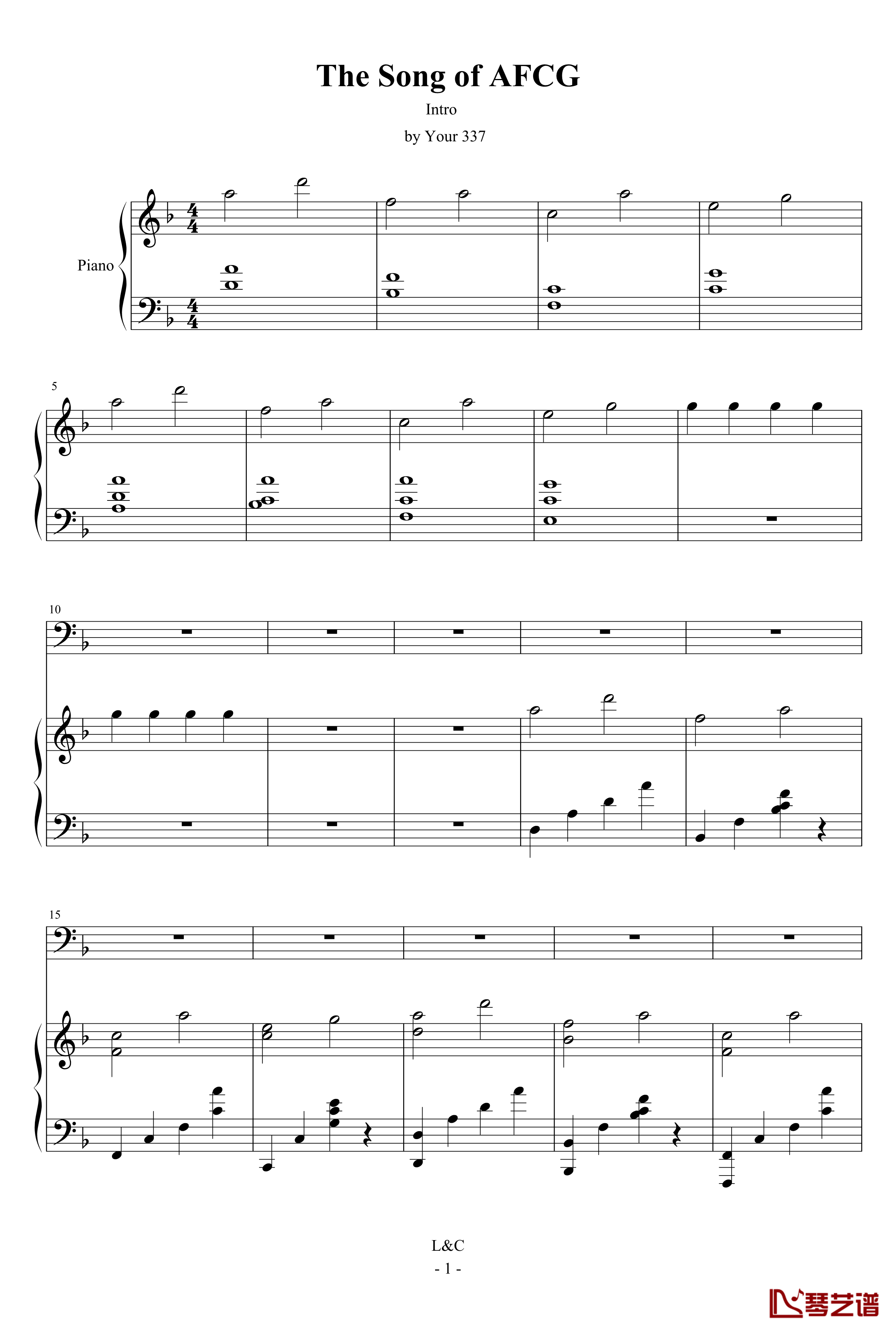The Song of AFCG钢琴谱-Intro-Ｓòrγy.1