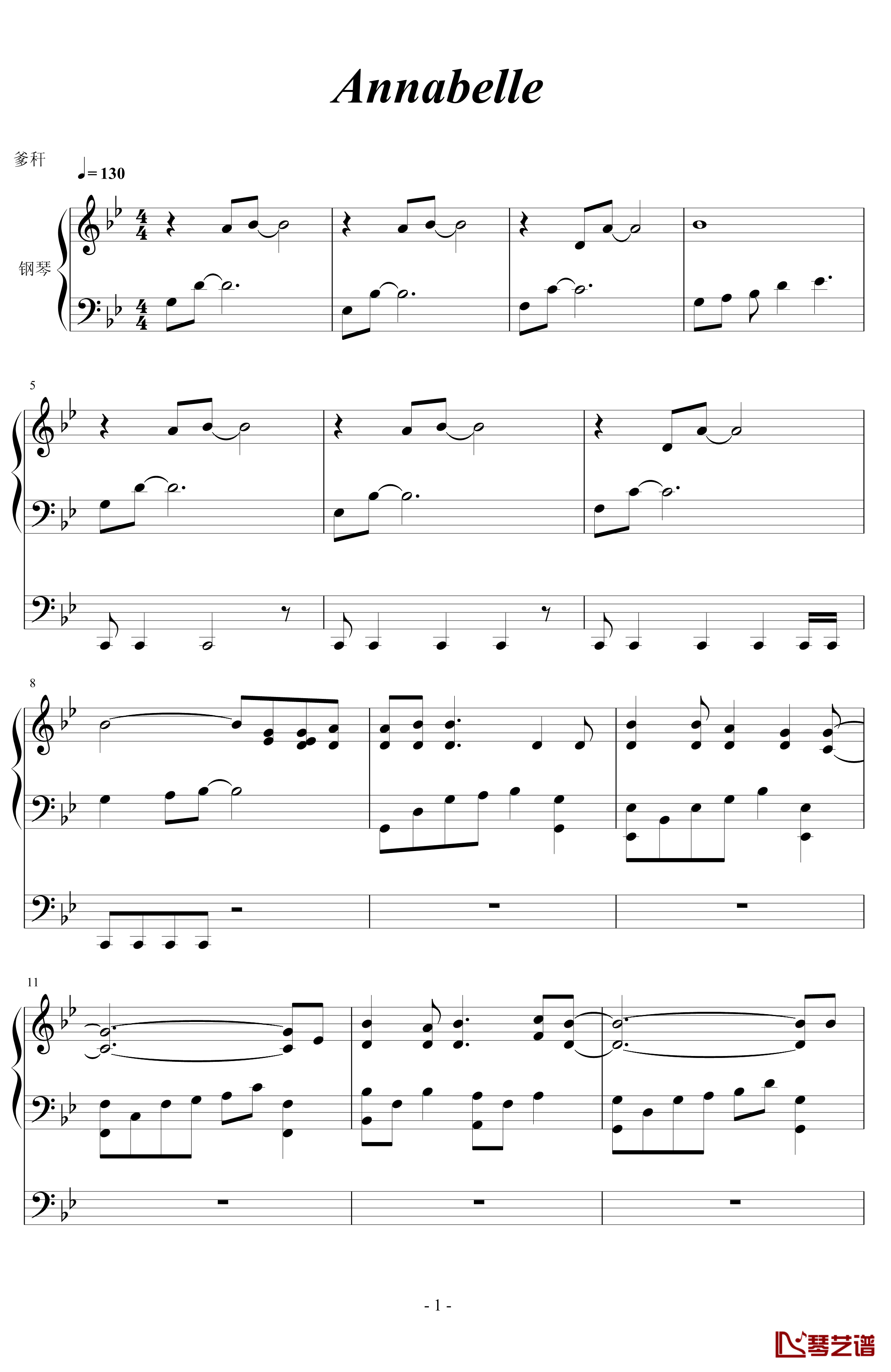 Annabelle钢琴谱-悲伤钢琴1