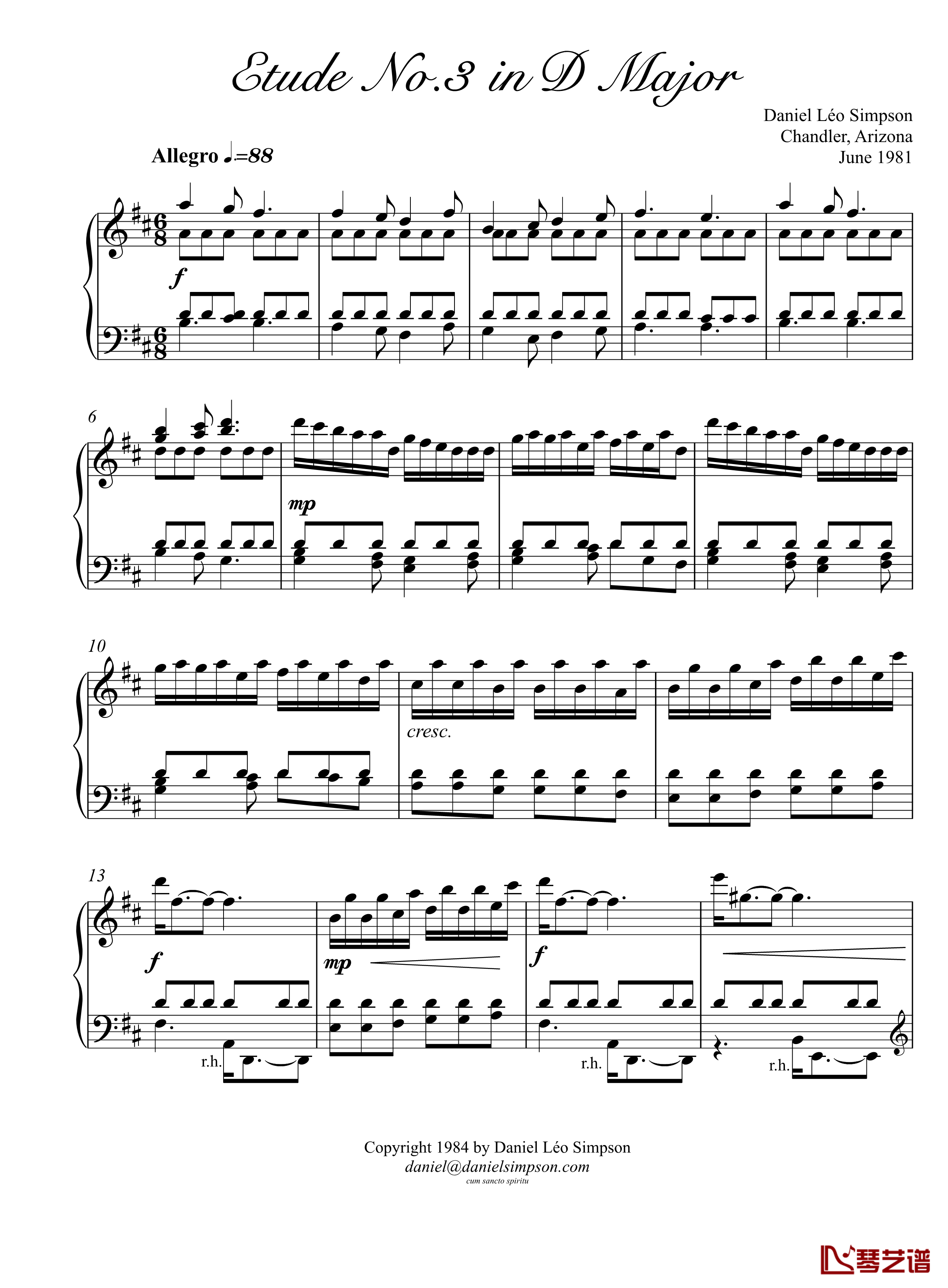 辛普森D大调第三练习曲钢琴谱-辛普森1